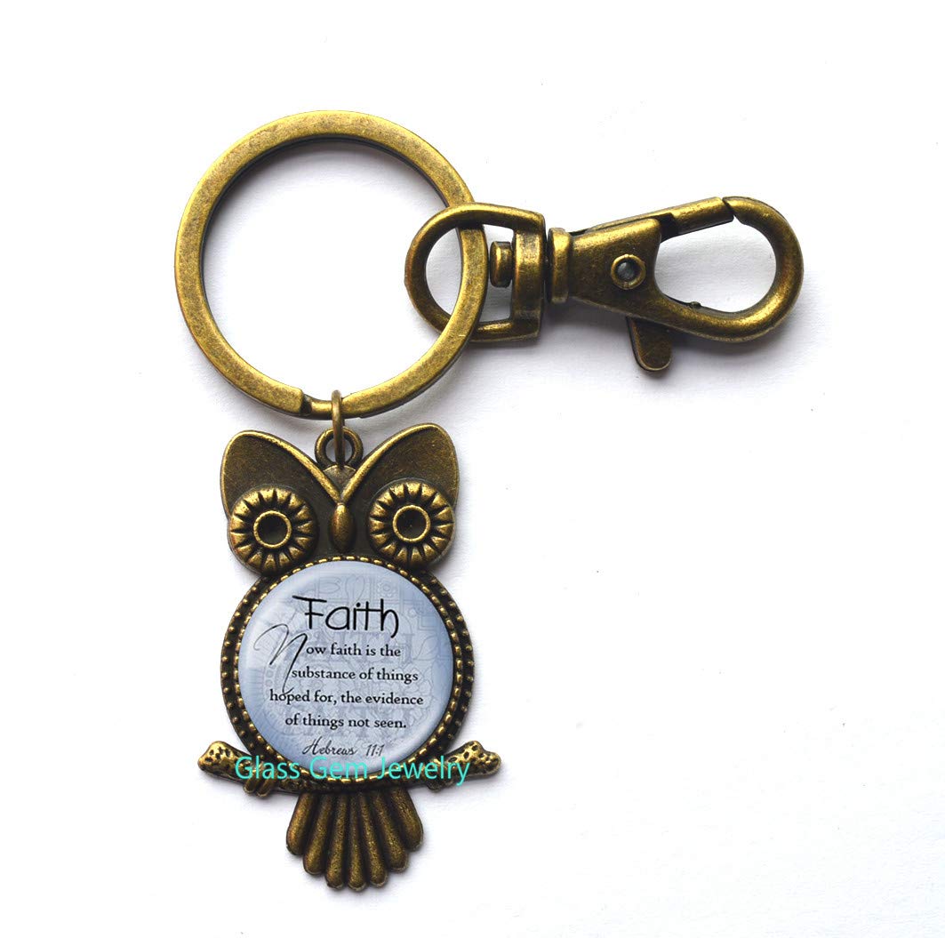 Faith Hebrews 11:1 Owl Keychain - Inspirational Bible Verse Christian Jewelry Gift for Women & Men - Scripture Owl Key Ring for Daily Encouragement, Church Events & Christian Fellowship