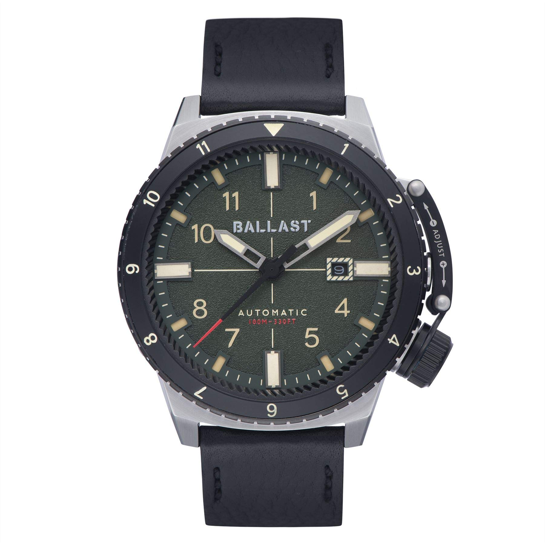 Men's 47mm Trafalgar Dual Time Automatic Watch with Genuine Leather Strap BL-3142 - Waterproof Dress Watch for Business Travel & Formal Occasions