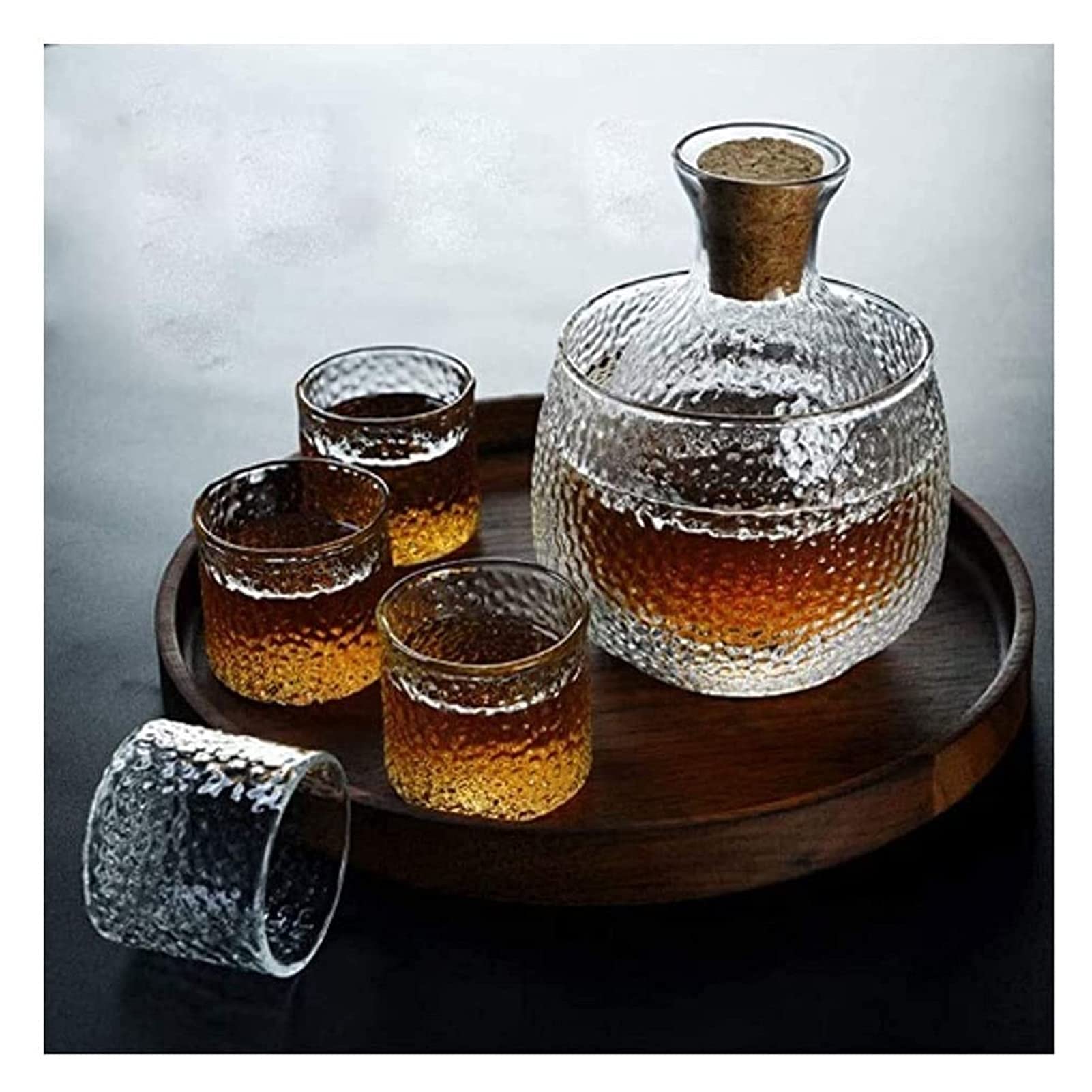 Premium Japanese Hammered Glass Whiskey & Wine Decanter Set - 7-Piece Sake Set with Warm Flask for Home Bar, Office & Gifts | Elegant Entertaining & Business Gifting Solution