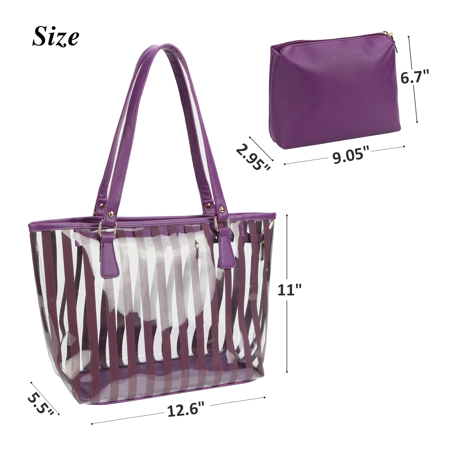 2 in 1 Semi Clear Beach Tote Bag - Large Waterproof Shoulder Purse with Interior Pouch for Women | Perfect for Pool, Beach, Gym & Travel Essentials
