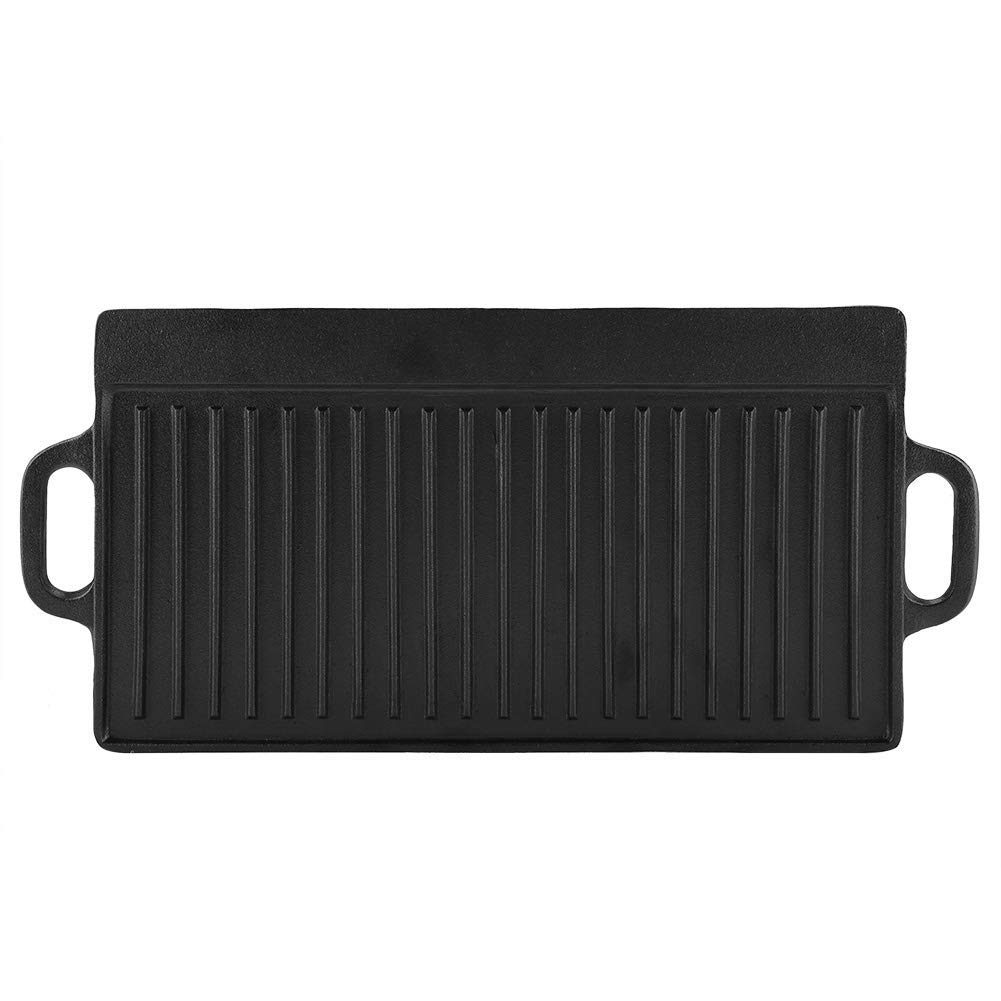 Premium Cast Iron Grill Griddle Pan - Double-Sided with Ridged & Flat Surface for Stovetop, Gas Cooktop & Outdoor BBQ - Perfect for Pancakes, Steaks, Burgers & Camping Cooking