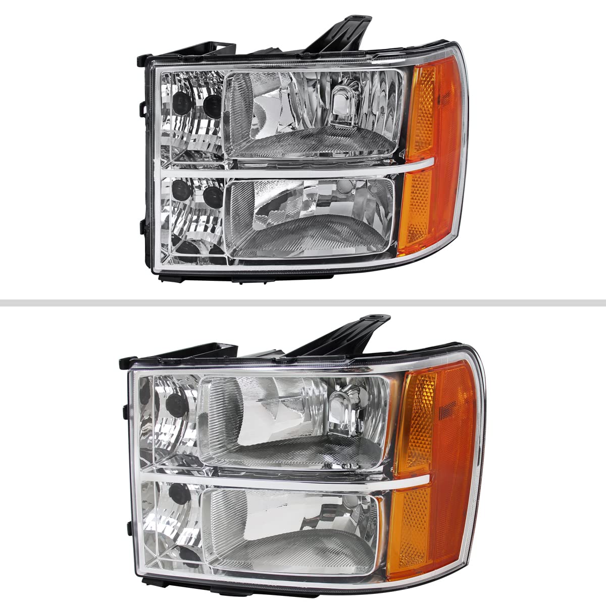 2007-2013 GMC Sierra Pickup Truck Clear Replacement Headlights Pair - Left & Right Side Headlamps for Improved Night Visibility & Style Upgrade