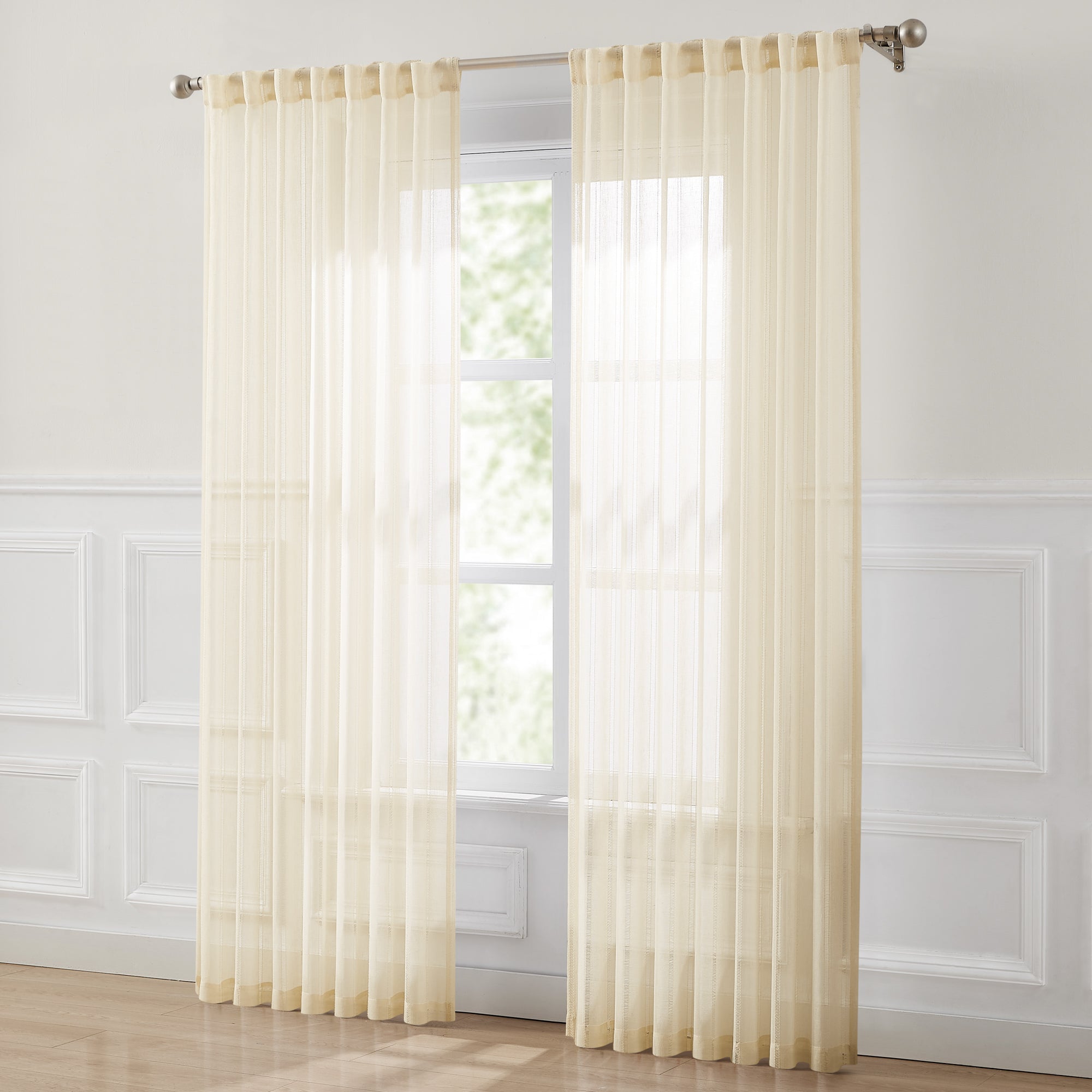 Calia Textured Stripe Sheer Window Curtain Panels - Light Filtering Privacy Drapes for Living Room & Bedroom