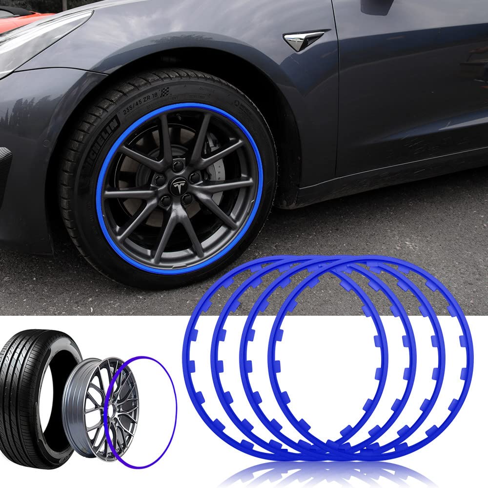 **MXLPAS Universal Car Wheel Rim Protectors - 16-19 Inch Hub Guard Ring, Anti-Collision & Anti-Scratch Edge Trim Kit (4 Pack, Blue, 19in) - Perfect for SUVs, Trucks & Sedans to Prevent Curb Damage**