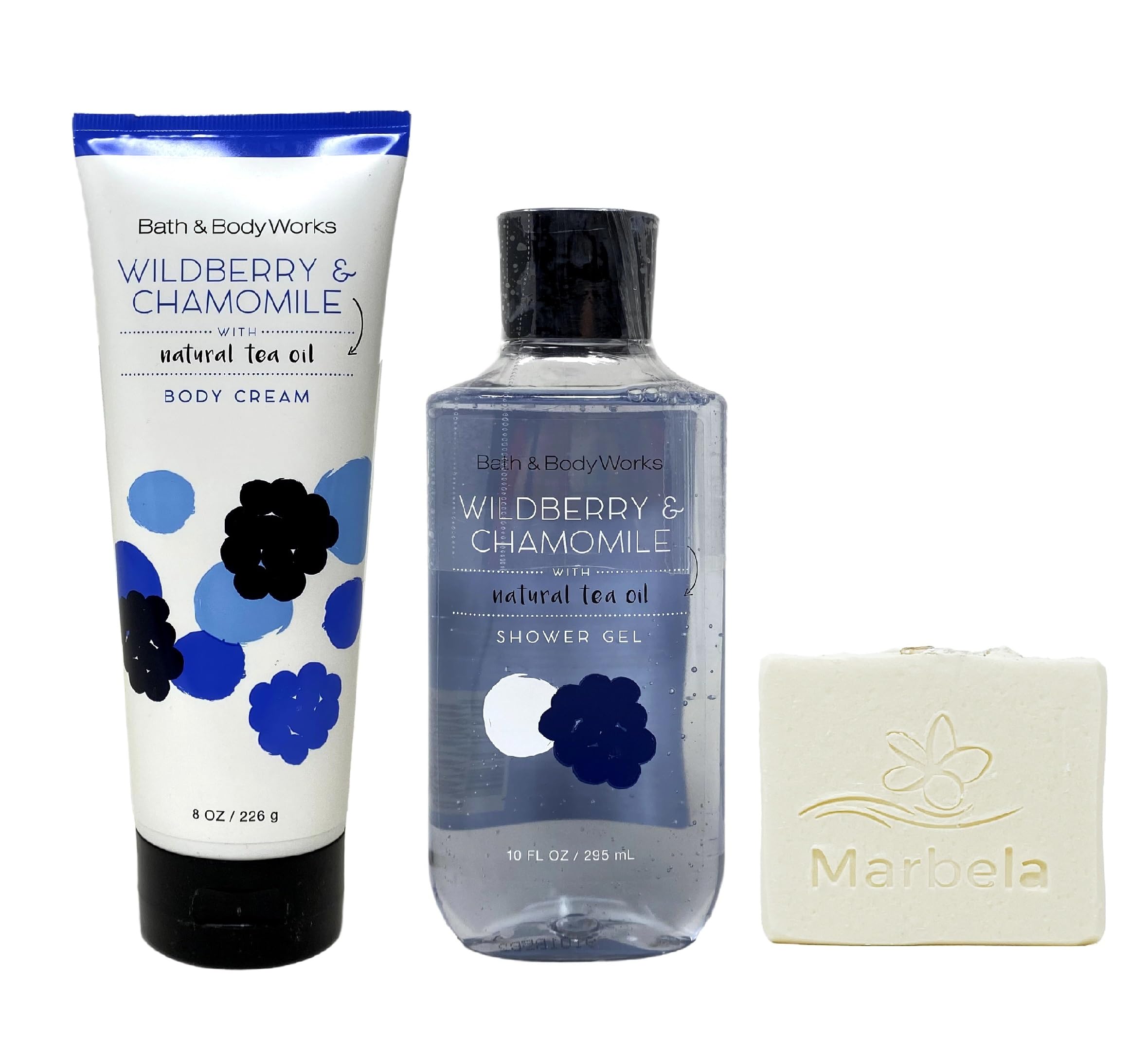 Bath & Body Works Wildberry Chamomile Body Cream & Shower Gel Set with Oatmeal Soap Bar - Moisturizing Skincare Bundle for Dry Skin | Perfect for Relaxing Bath & Self Care Routine