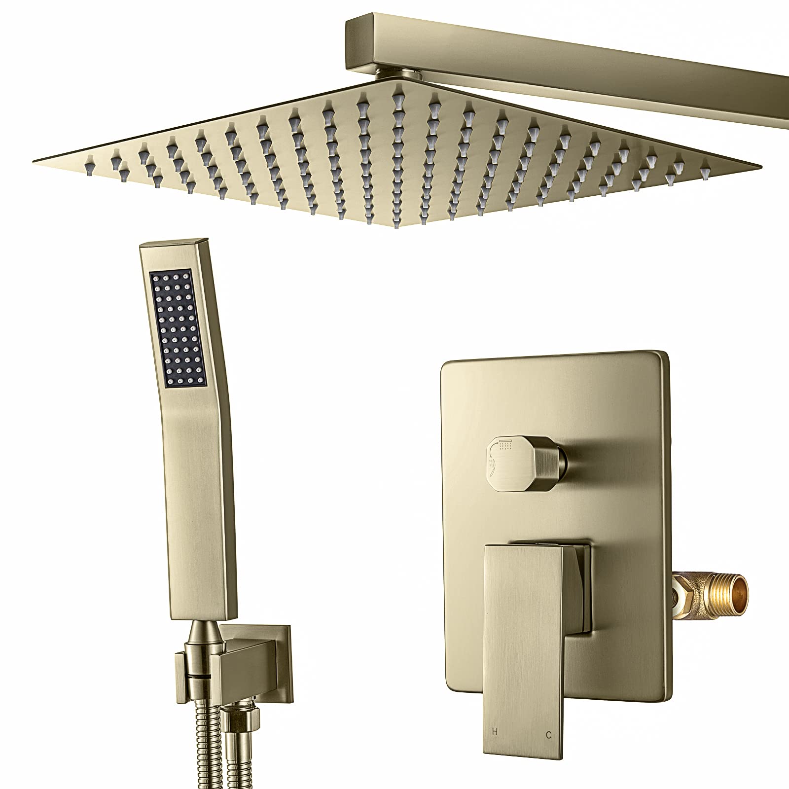 Premium 10-Inch Wall Mounted Shower System Set - Rain Shower Head & Handheld Spray with Rough-In Valve & Trim Kit in Brushed Nickel for Luxury Bathrooms | Perfect for Master Bath Remodel & Spa-Like Shower Experience
