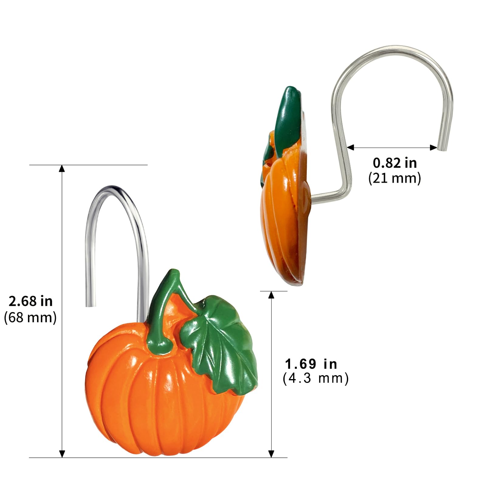 12Pcs Halloween Pumpkin Shower Curtain Hooks - Rustproof Thanksgiving & Fall Decor for Bathroom, Bedroom - Perfect for Autumn Home Decor & Holiday Party Setup