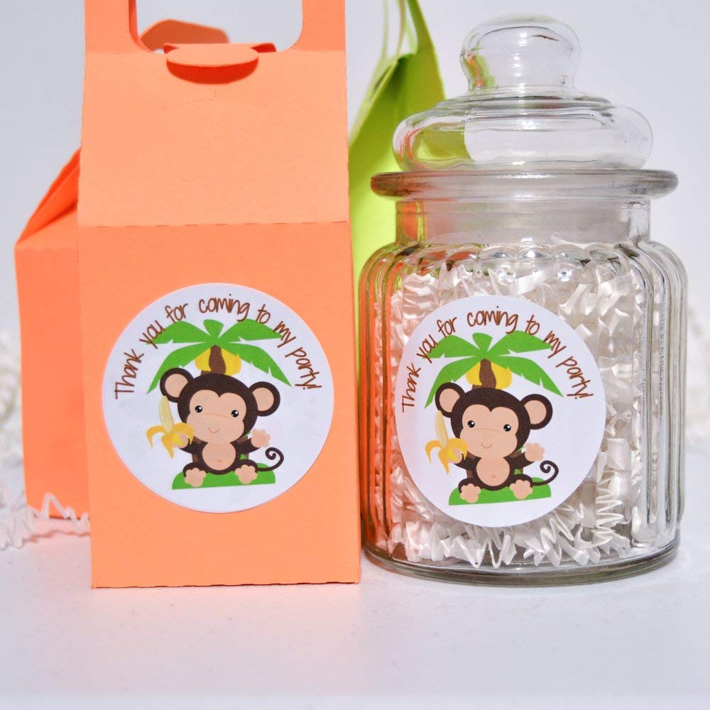 Monkey Birthday Favor Labels Stickers - Adhesive Party Decorations for Baby Showers, Birthdays & Events - Perfect for Gift Tags, Invitations & Party Favors