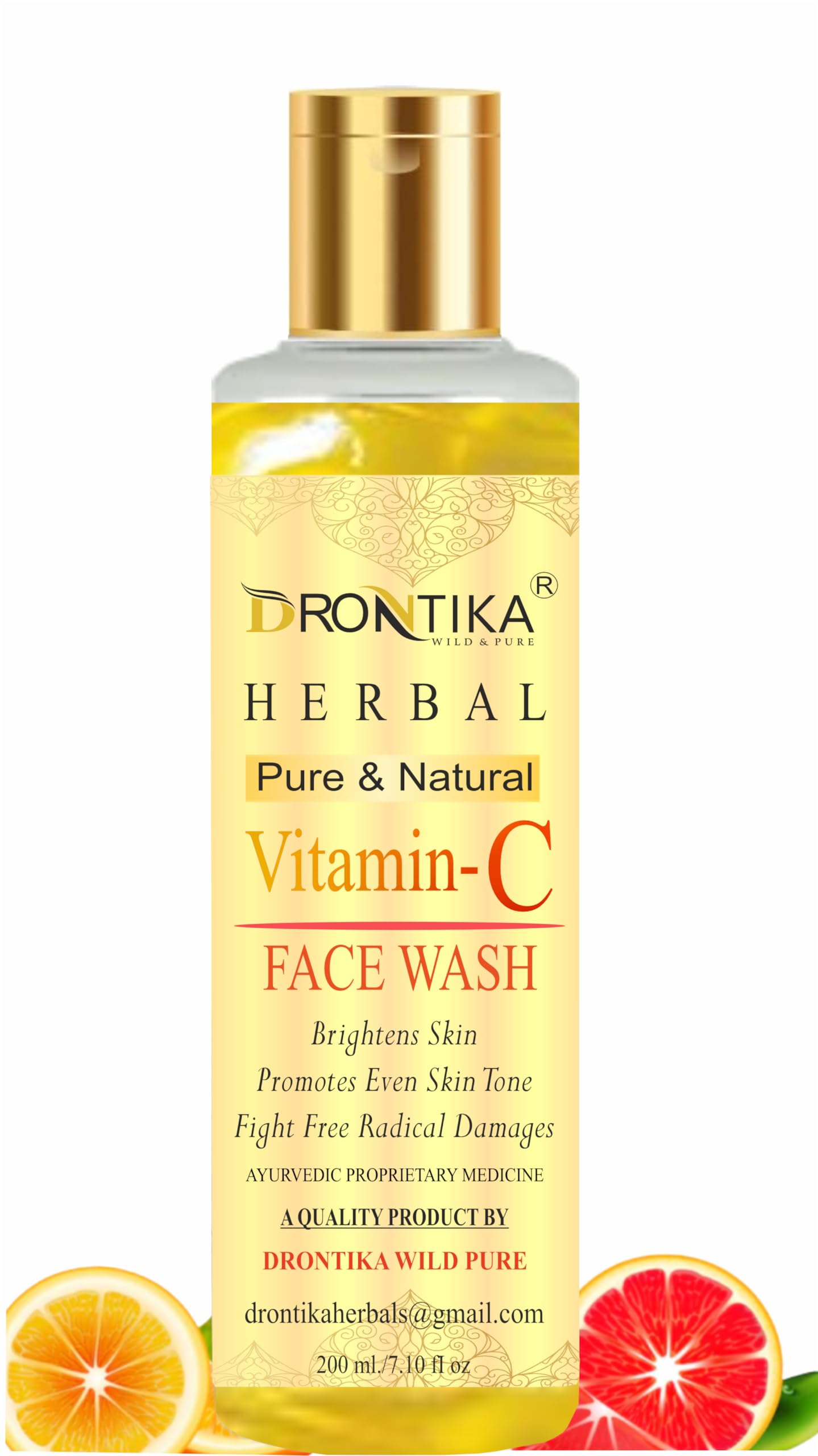 Drontika Natural Vitamin-C Face Wash with Honey, Aloe Vera & Sandalwood - Oil Control, Acne Treatment & Glowing Skin for Men & Women - Paraben, Sulfate, Silicone & Color Free - 200ml - Perfect for Daily Skincare & Acne-Prone Skin