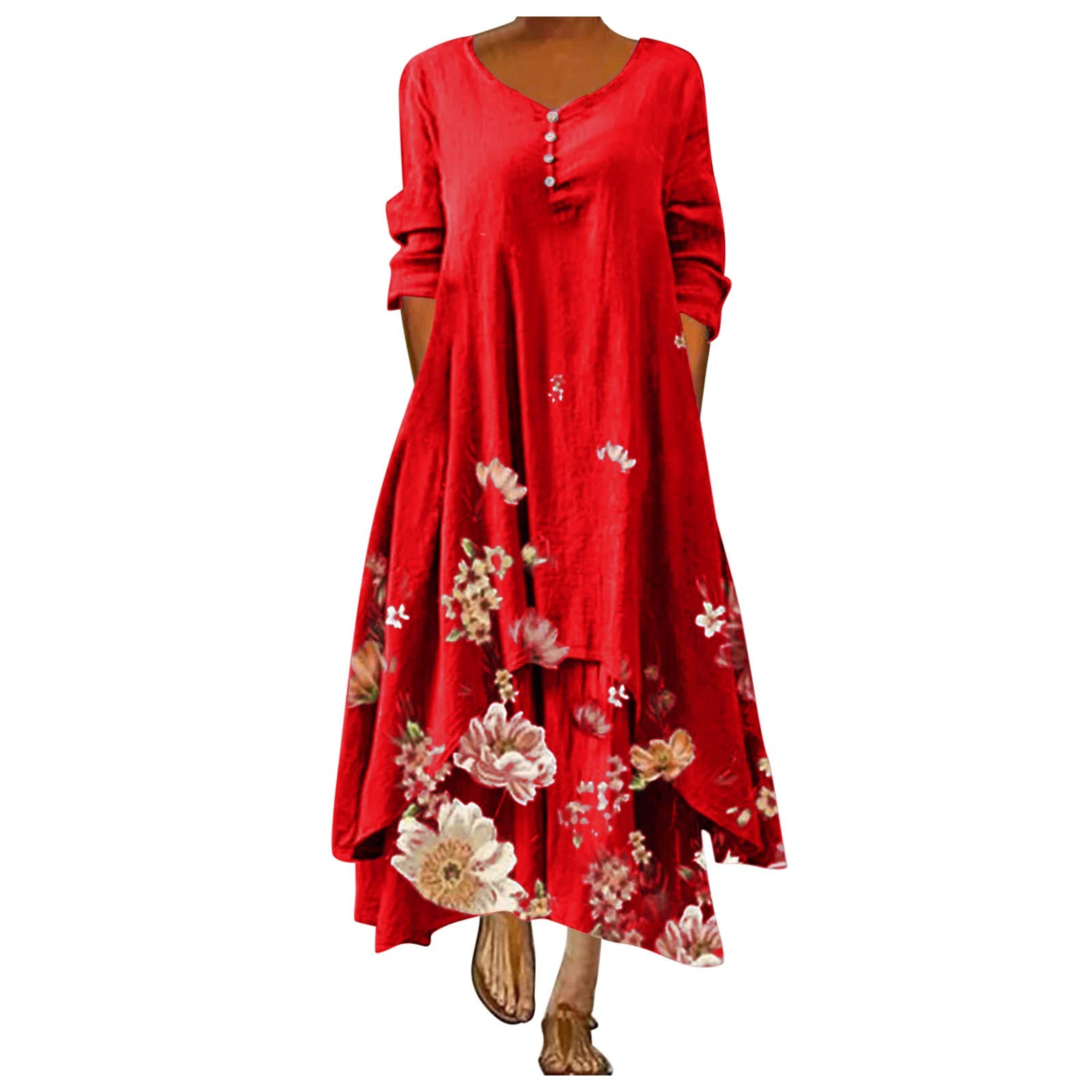 Women's Floral Long Party Dress - Elegant Vintage Cocktail Dress for Summer & Fall Weddings, Guest Events & Special Occasions