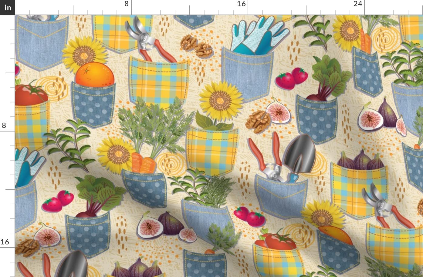 Organic Cotton Sateen Fabric - Sunflower Strawberries Print for Sewing & Quilting | Home Decor & Apparel