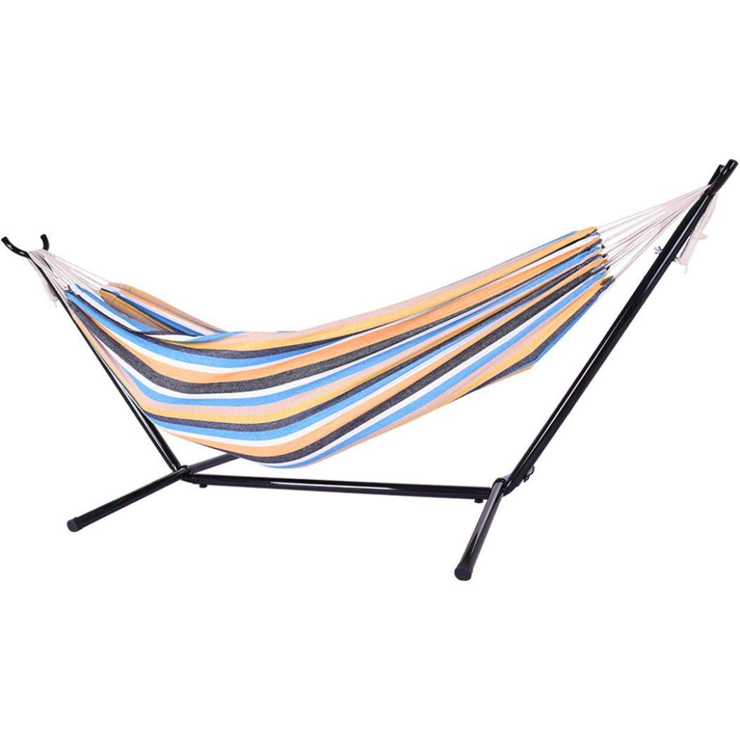Double Brazilian Cotton Hammock with Space-Saving Steel Stand (450lb Capacity) & Carrying Case - Perfect for Backyard, Camping and Beach Relaxation