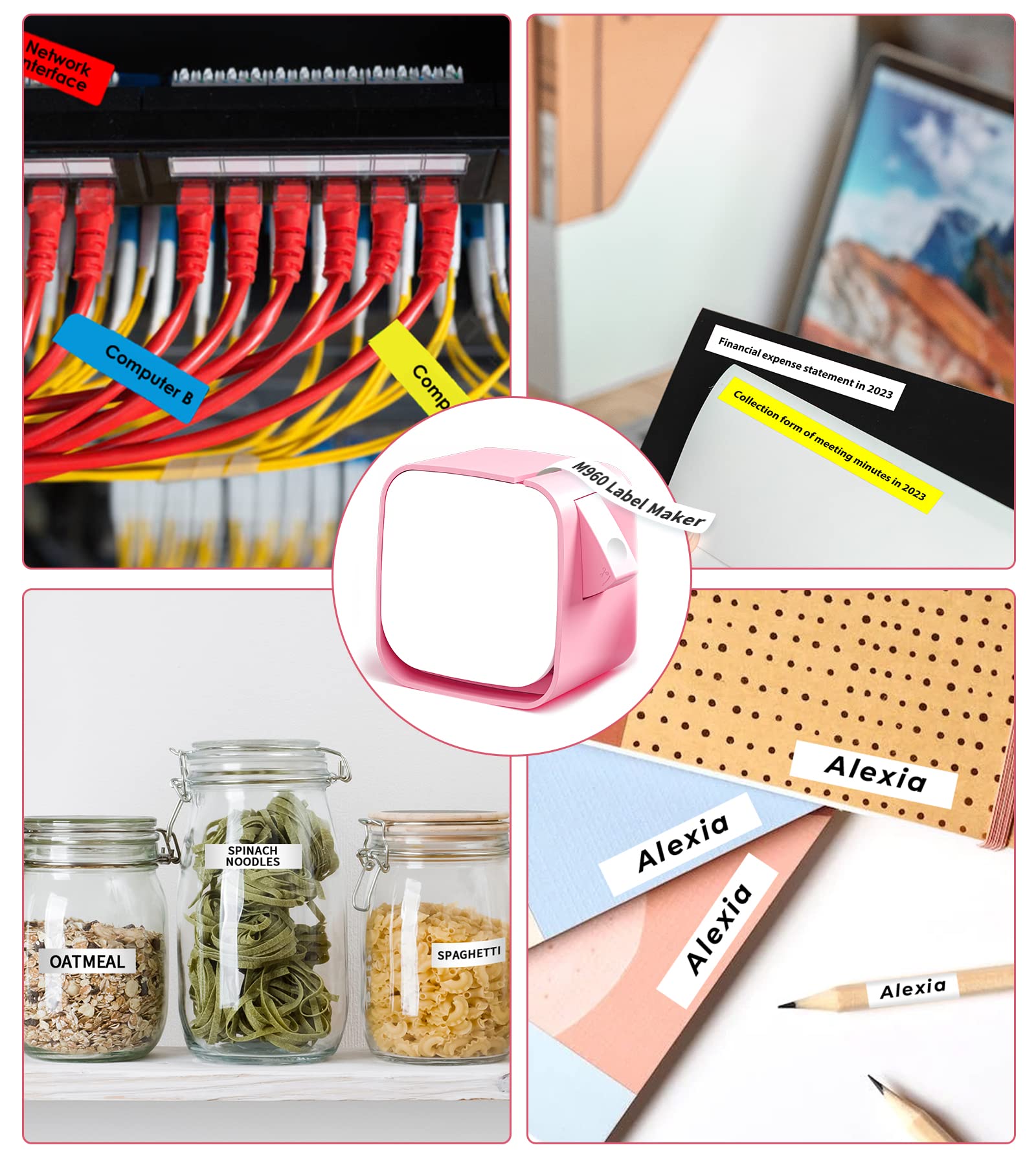 Pink Mini Label Maker Machine with 4PK Tapes - M960 Handheld Bluetooth Label Printer for Home, Office & School Organization | Perfect for Kids Items, Classroom Supplies & Teacher Gifts | Ideal for Back to School, Closet Organization & Craft Labeling