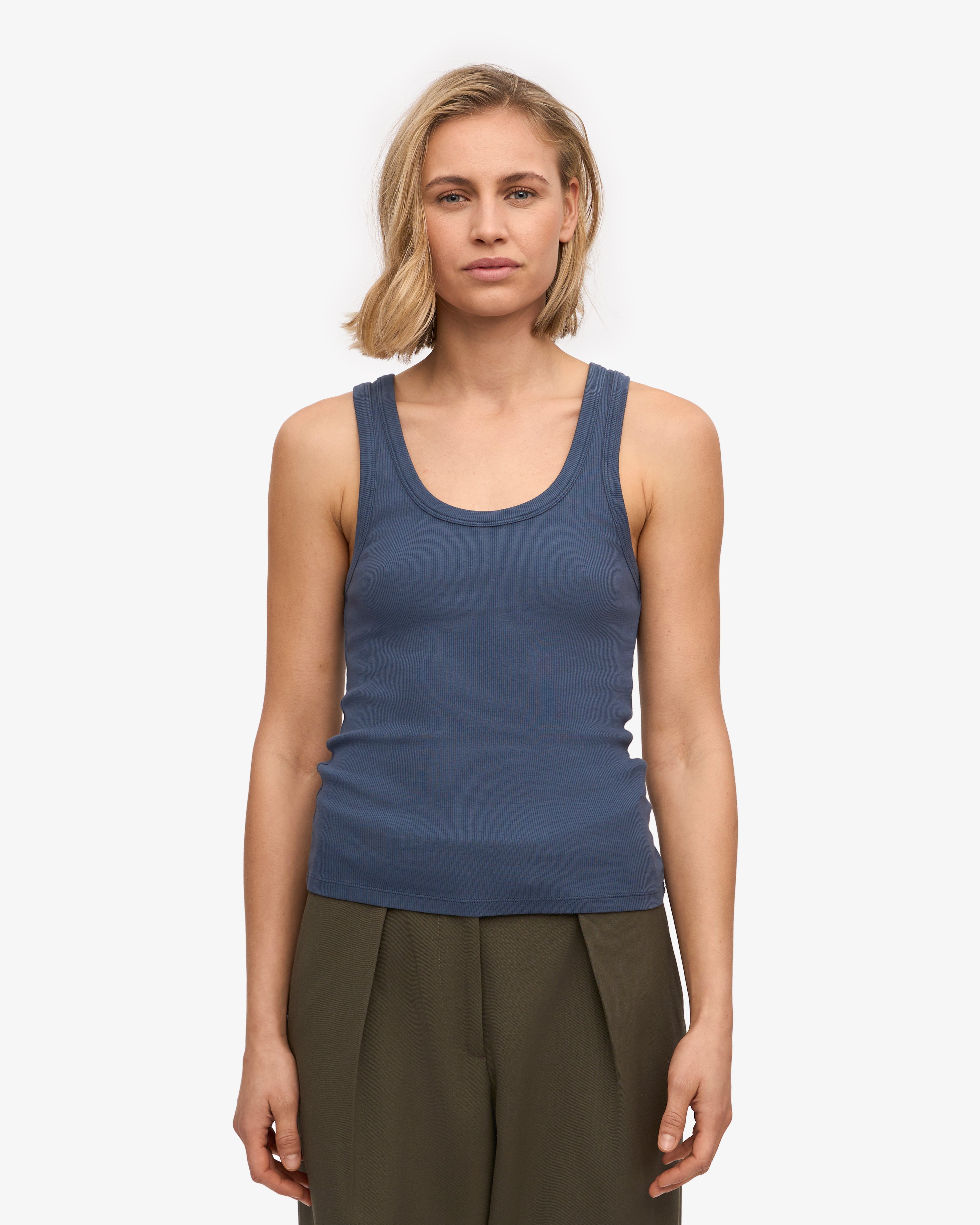 Organic Cotton Ribbed Tank Top for Women - Petrol Blue | Comfortable & Breathable Summer Casual Wear