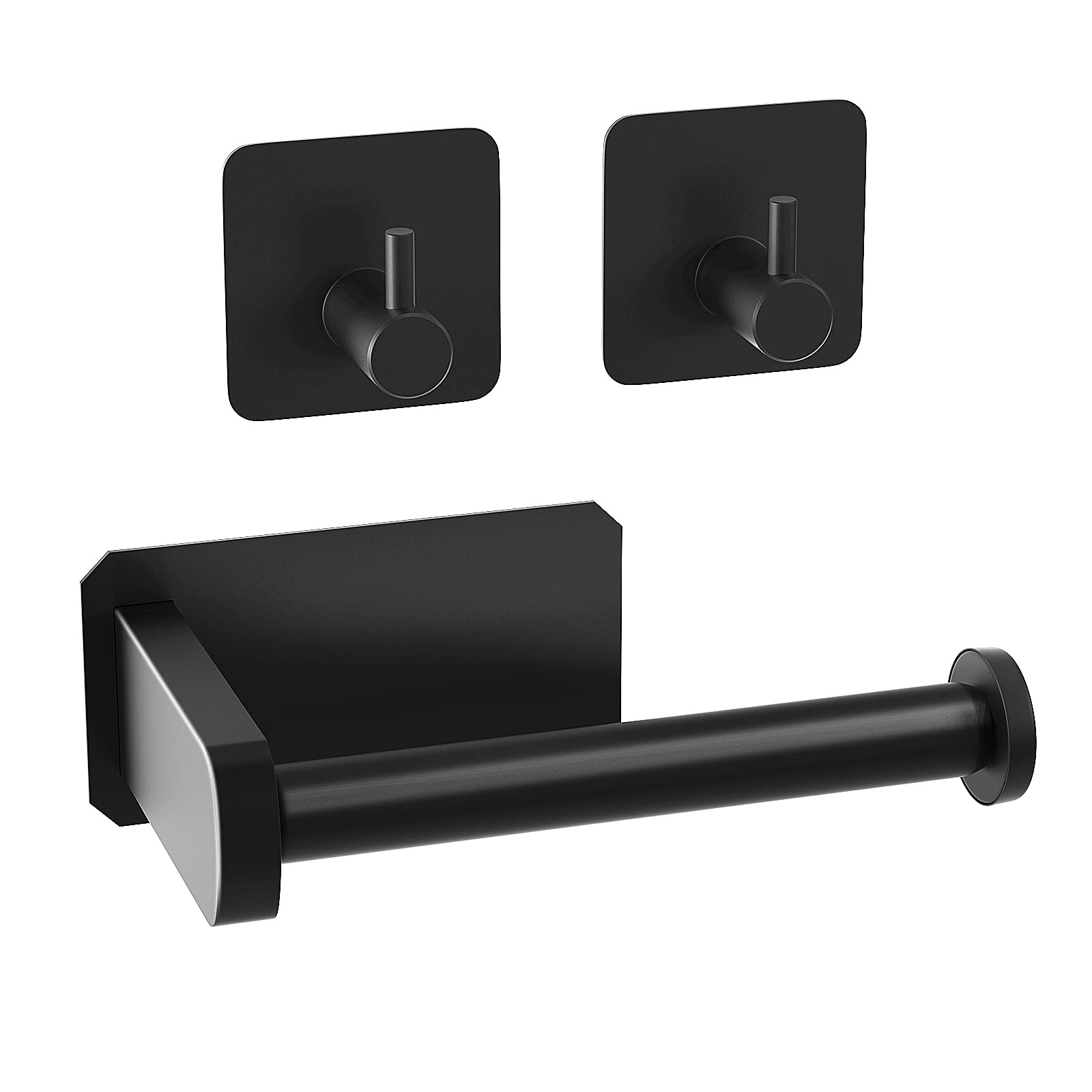 Anfly RV Camper Self-Adhesive Toilet Paper Holder - No Drill Wall Mount with 2 Hanging Hooks for Bathroom, Kitchen, Bedroom - Black | Perfect for RVs, Campers, Small Spaces & Home Organization