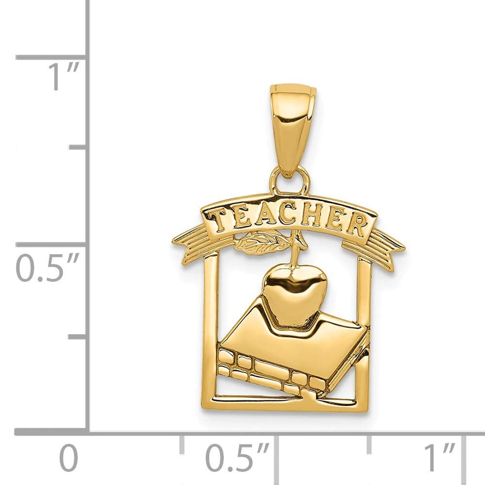 14K Yellow Gold Teacher Pendant Necklace - Flat Back Polished Frame Jewelry for Women - Perfect Gift for Educators, Graduation & Appreciation