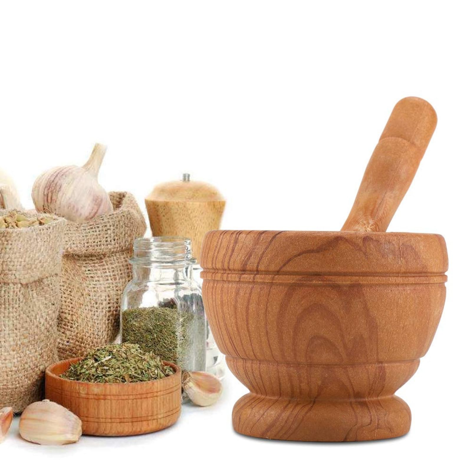 Premium Mortar and Pestle Set - JadeShay Manual Garlic Grinder, Spice & Herb Crusher for Kitchen - Natural Stone Grinding Bowl for Seasonings, Herbs, Pesto & More - Perfect for Cooking, Baking & Meal Prep (Orange)