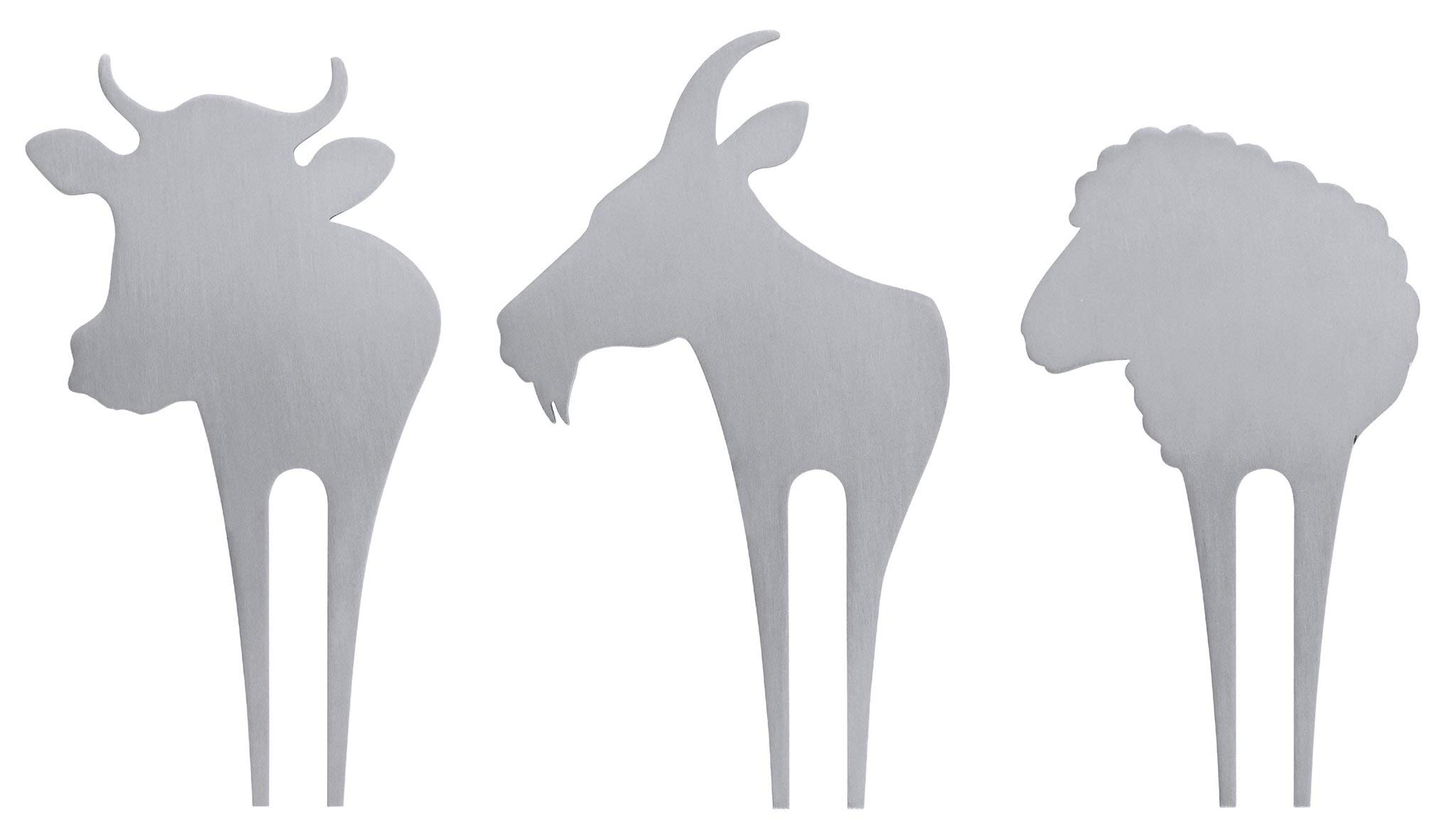 Swissmar CP120 3-Piece Stainless Steel Cheese Marker Set for Cow, Goat & Sheep Cheese - Decorative Cheese Forks, Labels & Picks | Dishwasher Safe | Perfect for Cheese Platters, Charcuterie Boards & Gift Giving