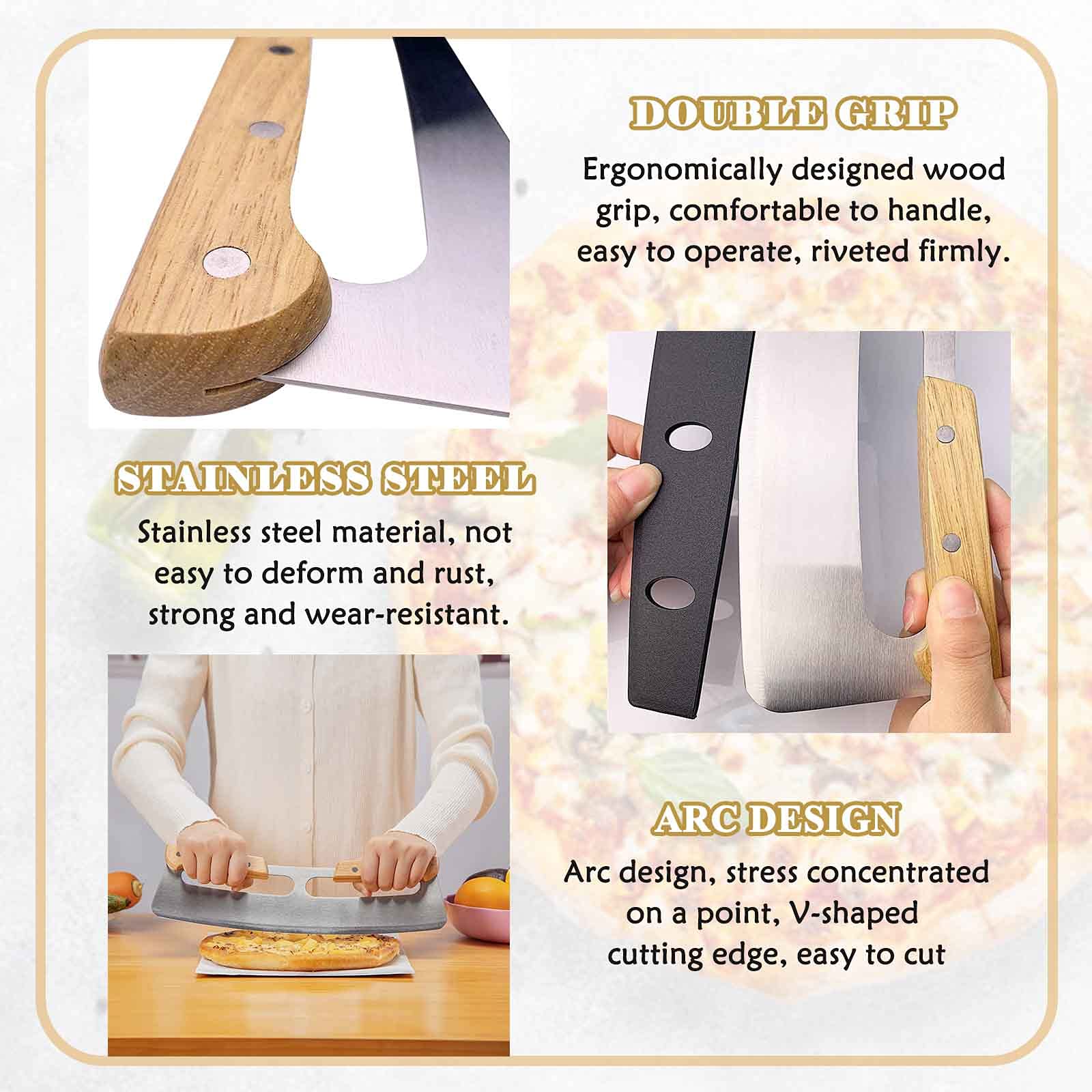 Stainless Steel Pizza Cutter with Wooden Handle & Protective Cover - 14 Inch Large Metal Pizza Slicer & Cake Server Set - Durable Kitchen Tools for Homemade Pizza, Bread, BBQ, Baking - Perfect for Parties, Family Gatherings & Restaurant Use