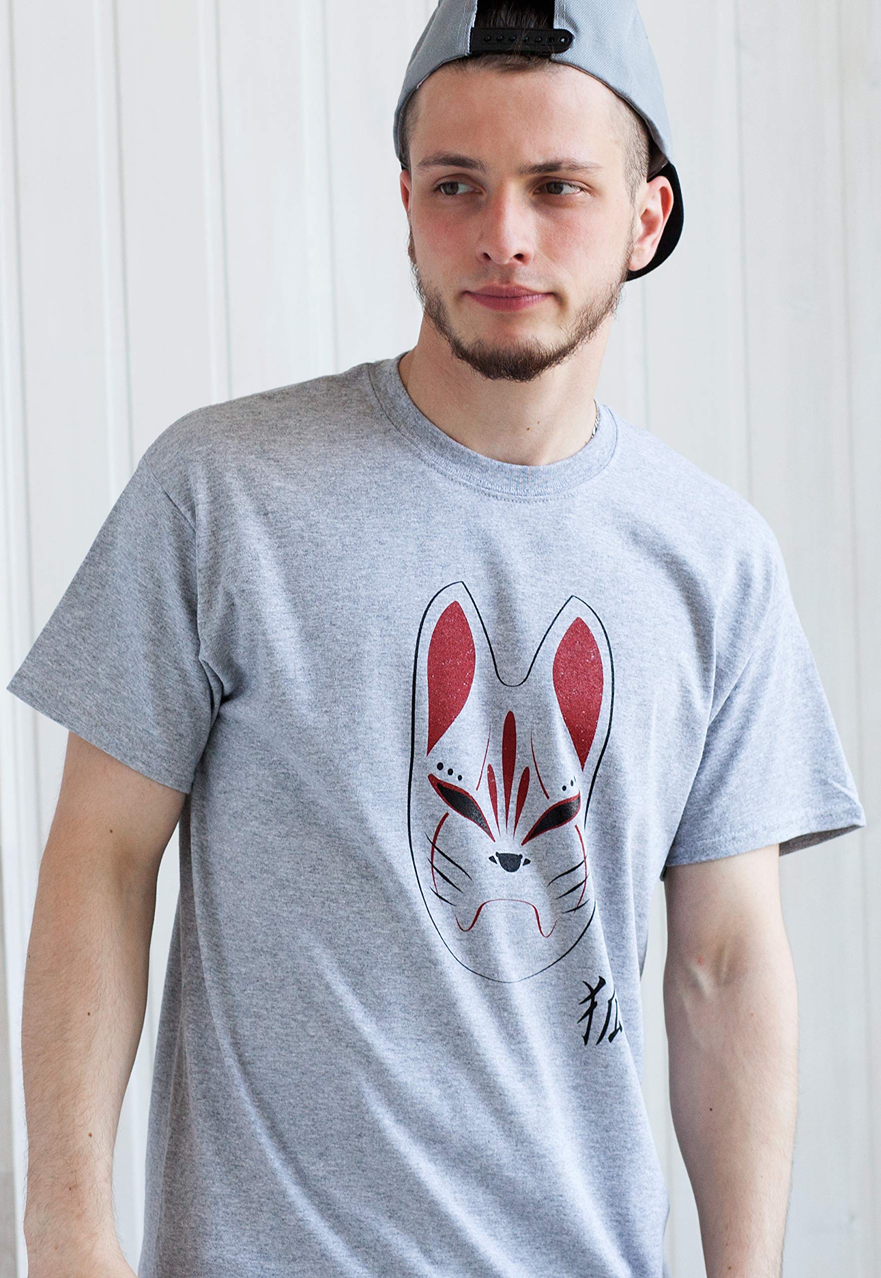 Japanese Anime Kitsune Fox Mask Printed T-Shirt - Kawaii Manga Graphic Tee for Cosplay, Casual Wear & Anime Fans