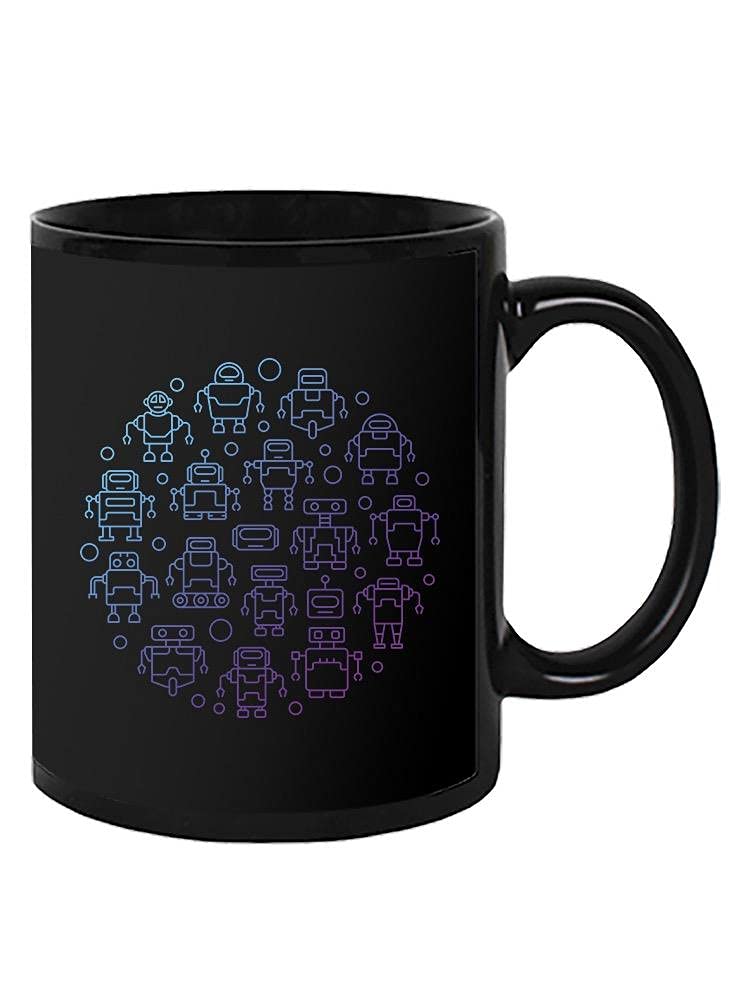 Smartprints Colorful Robots Doodle Coffee Mug - 15oz Ceramic Cup for Tea & Hot Drinks - Fun Unisex Gift for Kids, Teens & Adults - Perfect for Office, Home & School Use