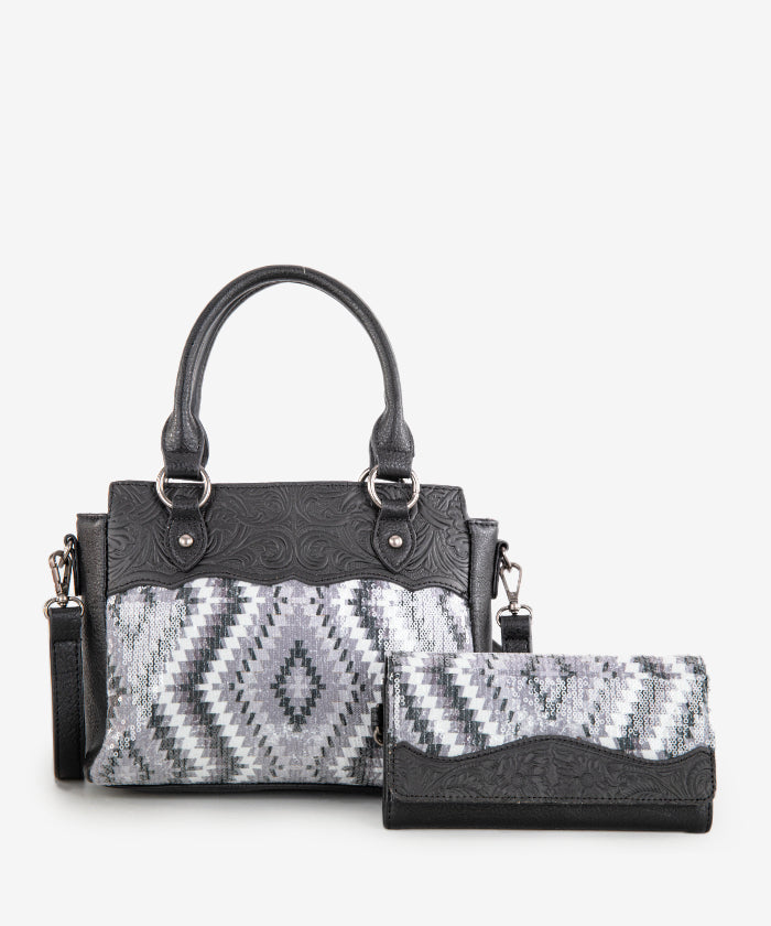 Montana West Sequined Aztec Tote Bag Set for Women - Stylish Handbag with Shoulder Strap, Perfect for Work, Travel & Everyday Use