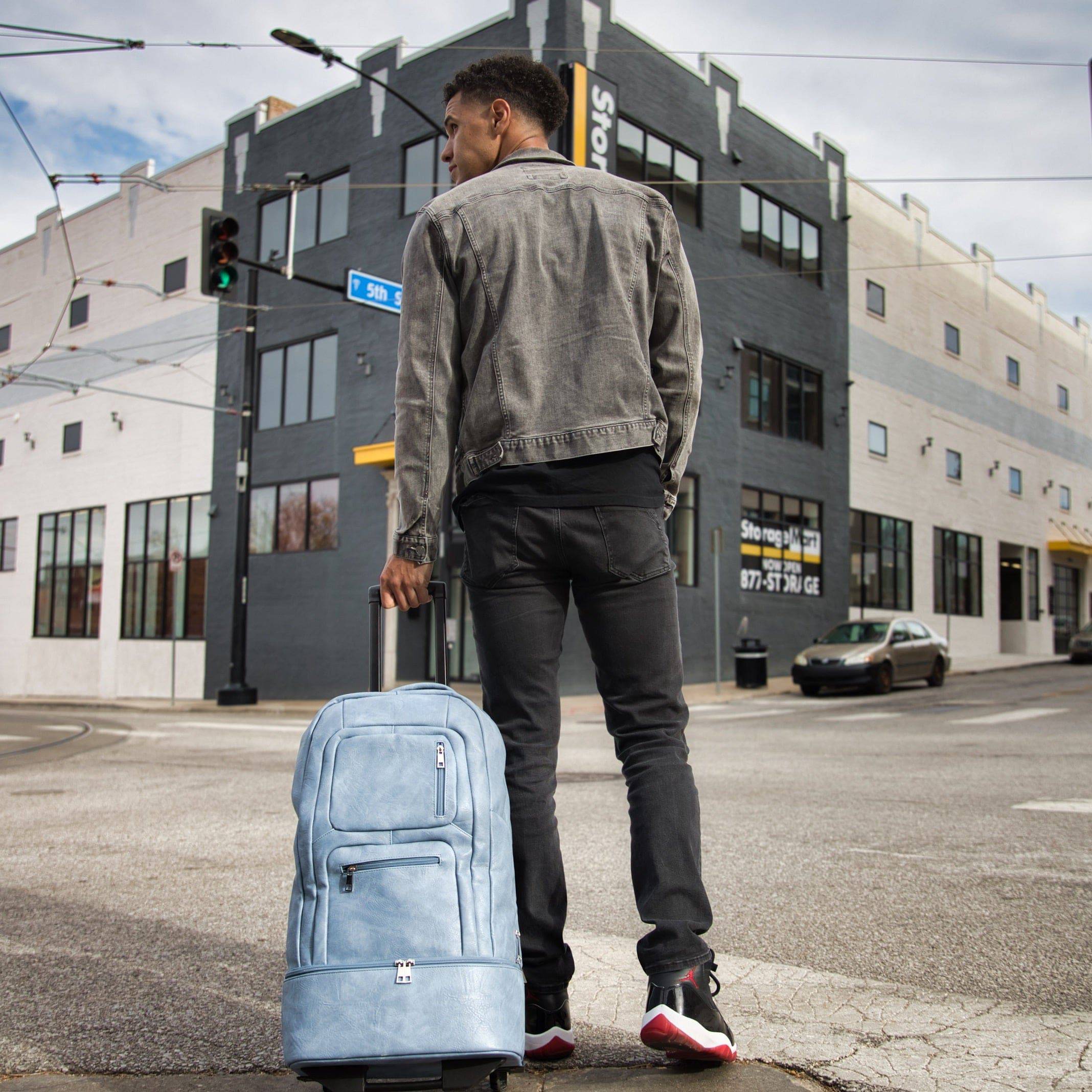 Baby Blue Carry On Luggage with Patented Roller System - Extra Large XL Travel Suitcase for Airplane & Weekend Trips