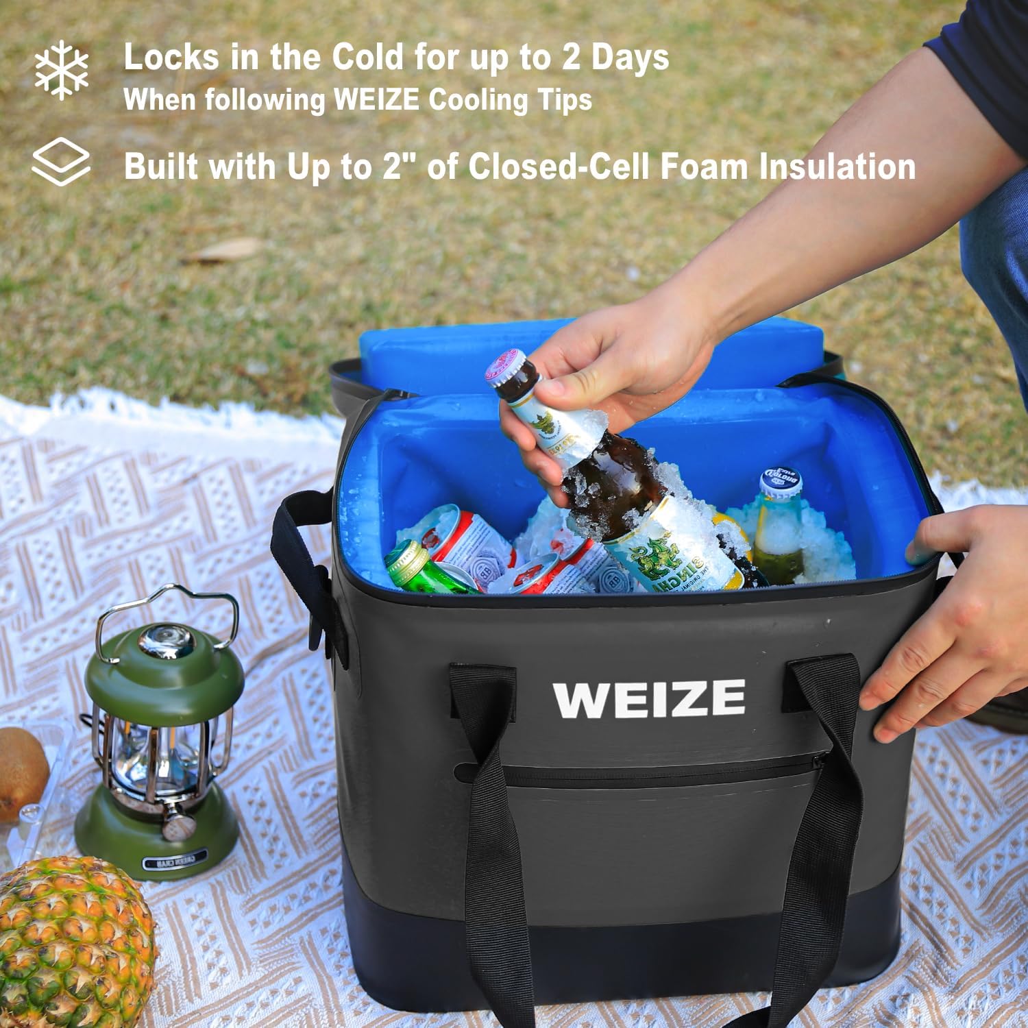 WEIZE 24 Can Soft Cooler - 15L Insulated Leak Proof Floating Ice Chest with Heavy Duty Zipper, Portable Lunch Bag for Camping, Beach, Picnic & Outdoor Activities