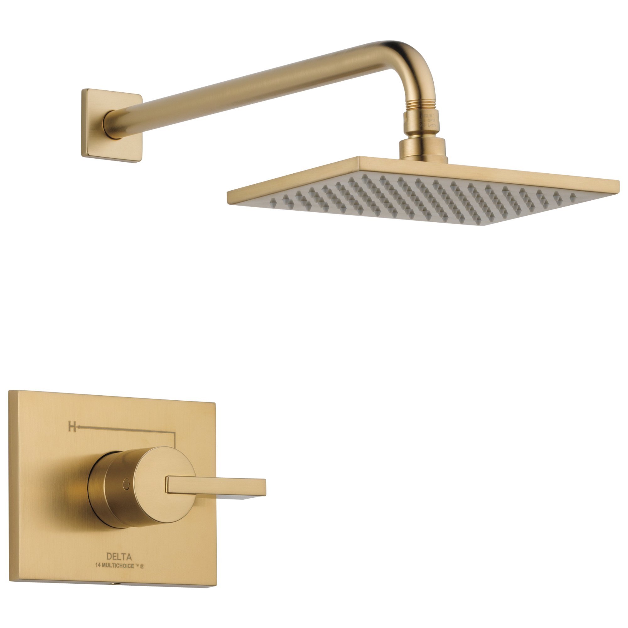 Delta Vero 14 Series Single-Function Shower Faucet Set with Rain Shower Head in Champagne Bronze - T14253-CZ (Valve Not Included) | Modern Bathroom Upgrade for Spa-Like Experience