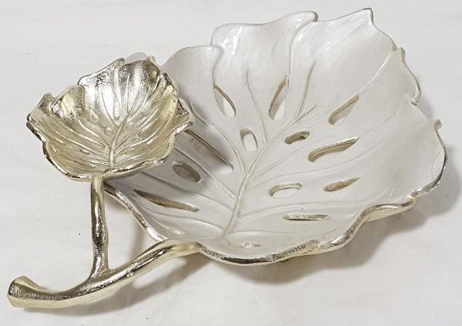 14.5x10x3.5 Inch Gold Leaf Design Chip and Dip Serving Tray - Elegant Appetizer Platter for Parties, Entertaining, and Holiday Gatherings