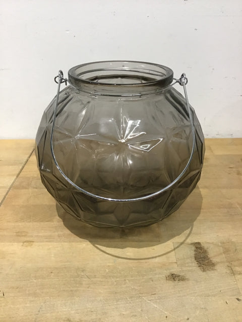 8.5 Inch Gray Glass Round Bowl with Handle - Perfect for Serving Salads, Snacks & Desserts - Durable & Stylish Kitchenware