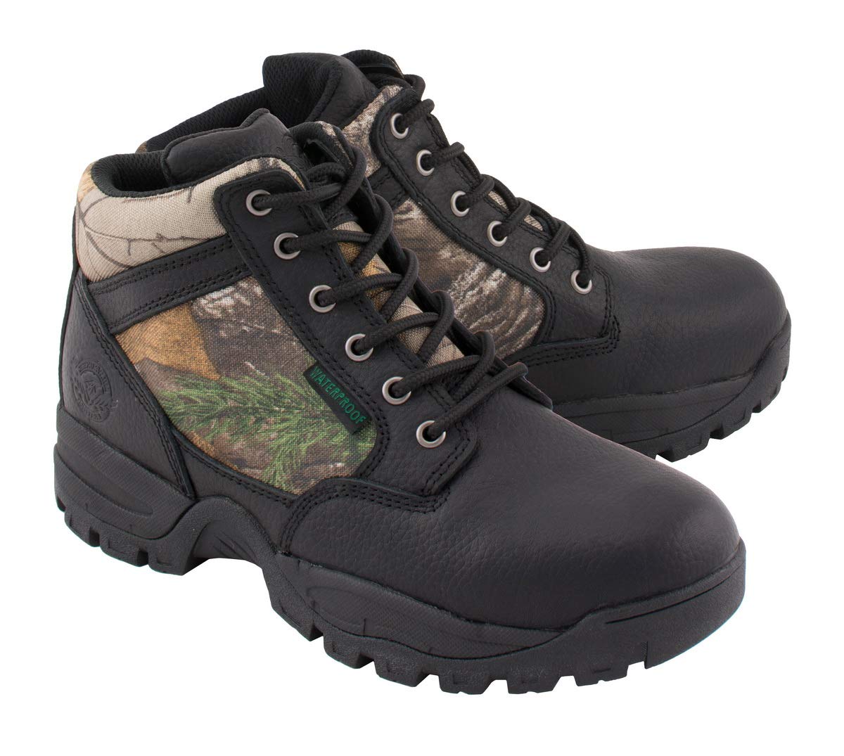 **Milwaukee Leather MBM9145 Men's Waterproof Hiking Boots - Mossy Oak Camo Print - Durable & Comfortable for Outdoor Adventures, Hunting, and Trekking**