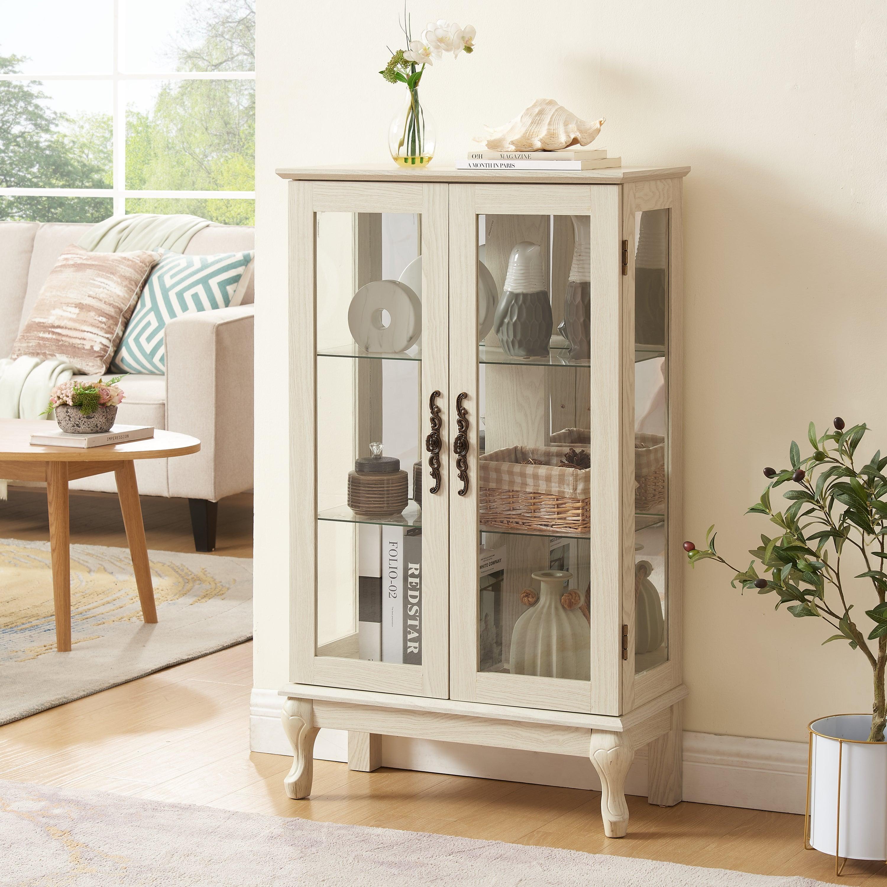 2 Door Curio Cabinet with Tempered Glass & Mirrored Back - LED Lighted Display Case for Living Room, Dining Room, Office - Perfect for Showcasing Collectibles, China, and Home Decor