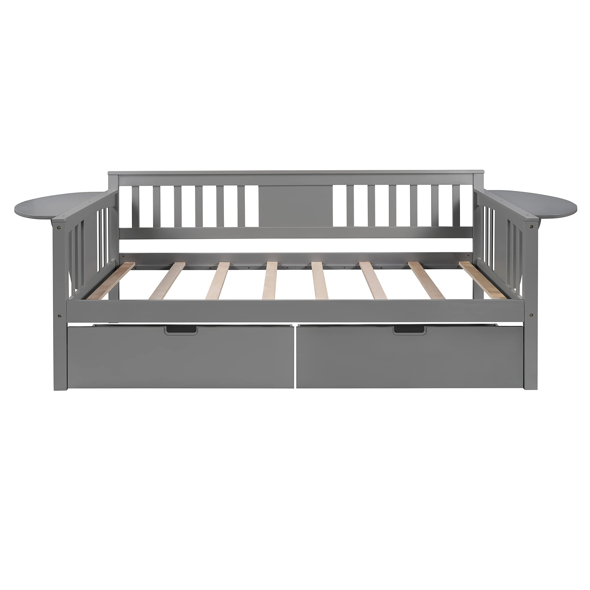 **Solid Wood Twin-Size Daybed with 2 Folding Tables & 2 Drawers – Multi-Functional Bed Frame for Kids, Teens & Guest Rooms – No Box Spring Needed – Perfect for Small Spaces, Sleepovers & Home Offices**