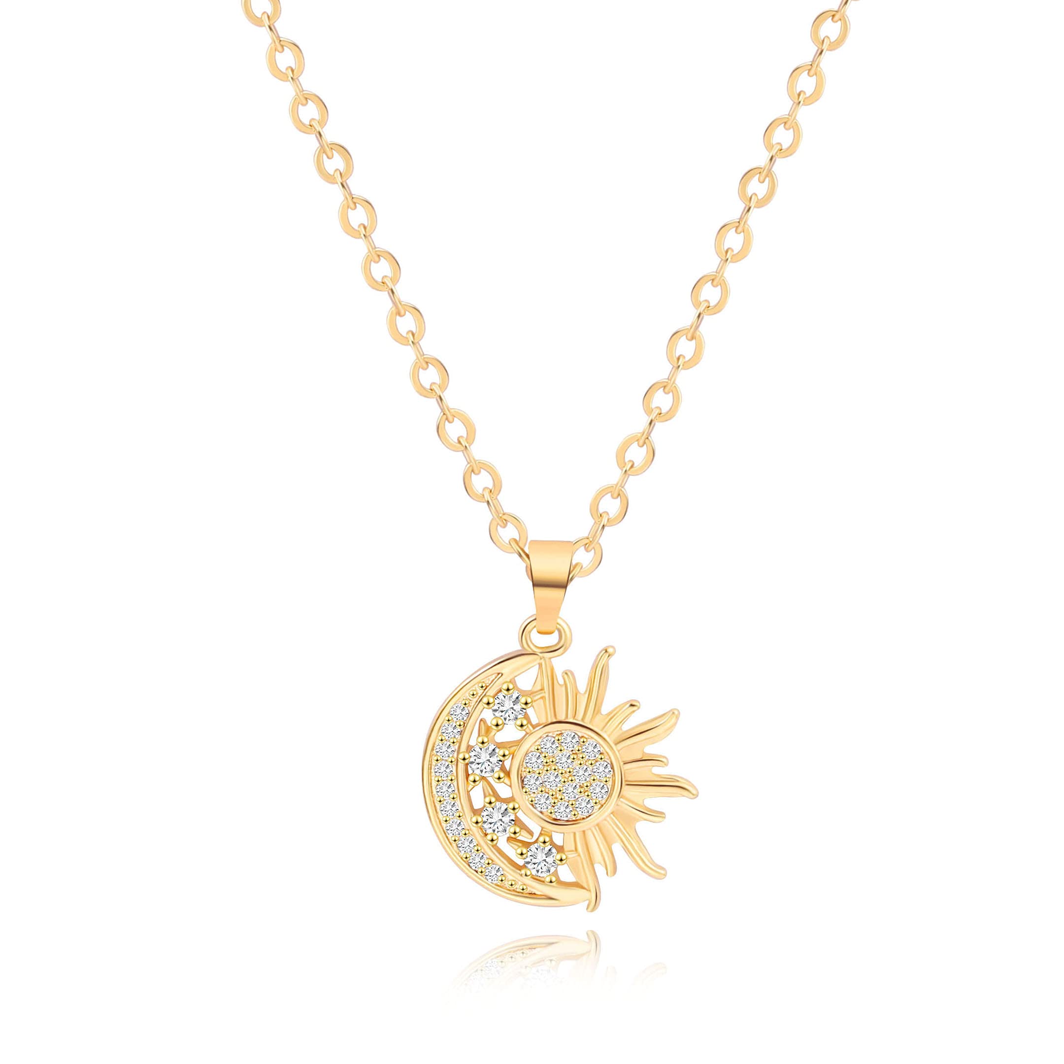 PERNNLA PEARL Crescent Moon and Star Pendant Necklace for Women - 18K Gold Plated Dainty Chain Necklace, Trendy Celestial Jewelry Gift for Her - Perfect for Date Night, Wedding, or Everyday Elegance