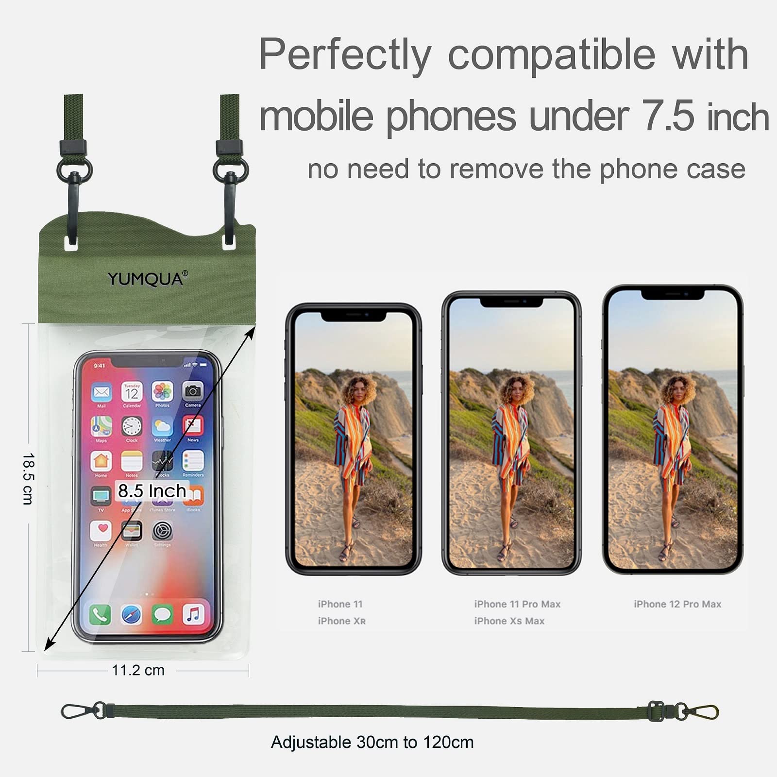 YUMQUA 2 Pack Waterproof Phone Pouch IPX8 Certified - Up to 7.5