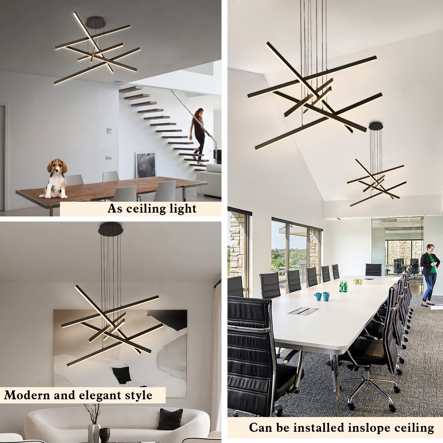 Artop 6-Light Dimmable LED Linear Pendant Chandelier - Modern Adjustable Height Black Light Fixture for Kitchen Island, Dining Room, Living Room, Office & Restaurant | Perfect for Contemporary Spaces & Commercial Lighting