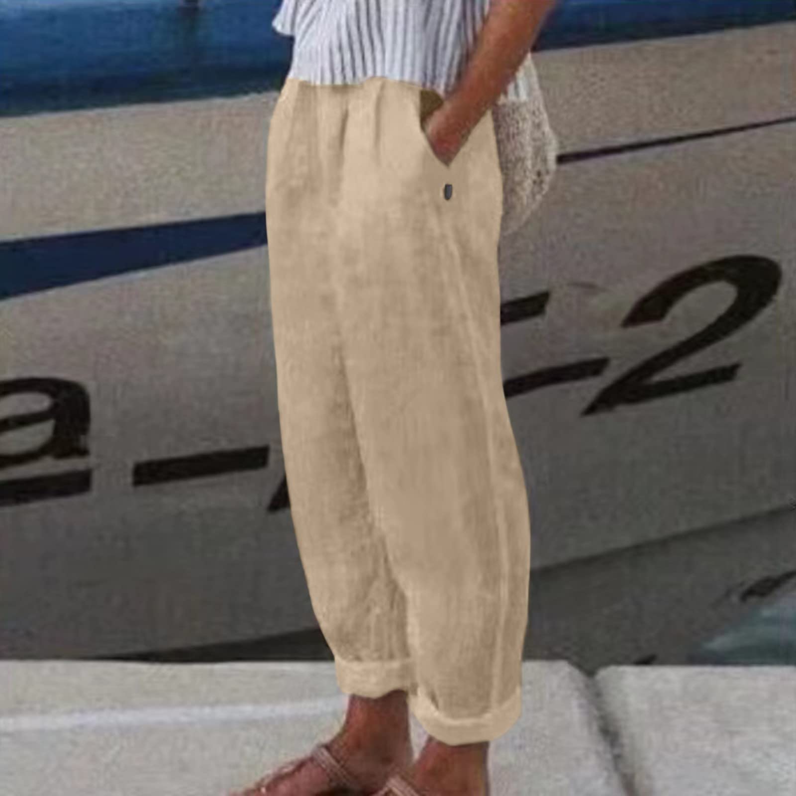 Women's Casual Elastic Waist Straight Leg Pants - Solid Color Trendy Baggy Trousers with Pockets | Comfortable Lounge Wear for Work, Travel & Everyday Outfits