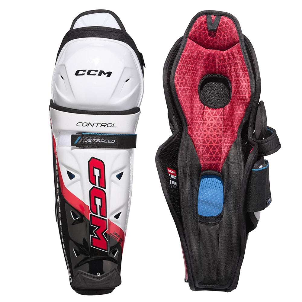 CCM Jetspeed Control 2023 Junior Ice Hockey Shin Guards - Youth Protective Gear for Hockey Players - Perfect for Practice & Games