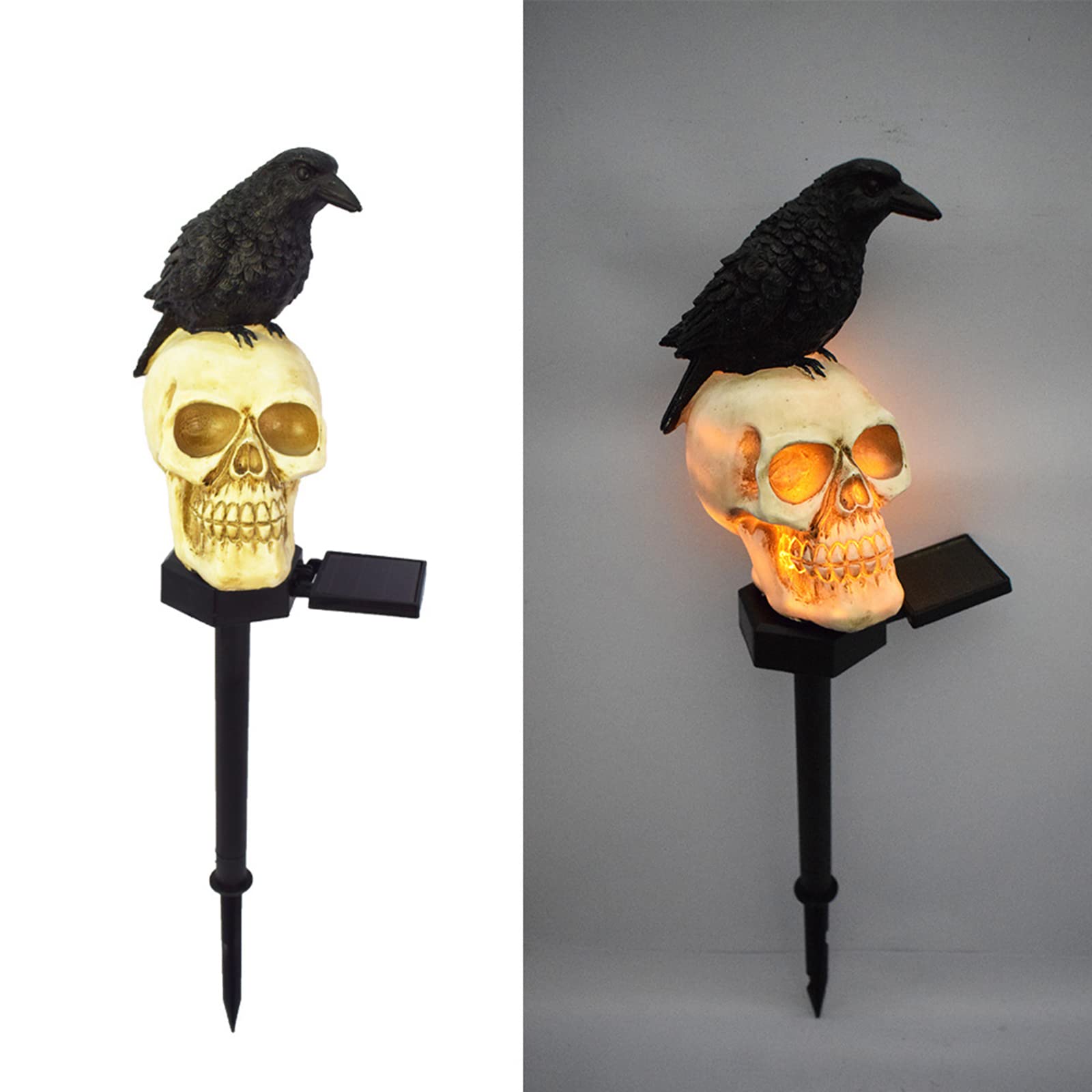 Halloween Solar Garden Lights Outdoor - Waterproof Skull Crow LED Stake Lights for Lawn, Patio, Backyard | Solar Powered Halloween Decorations for Yard, Pathway & Party Decor