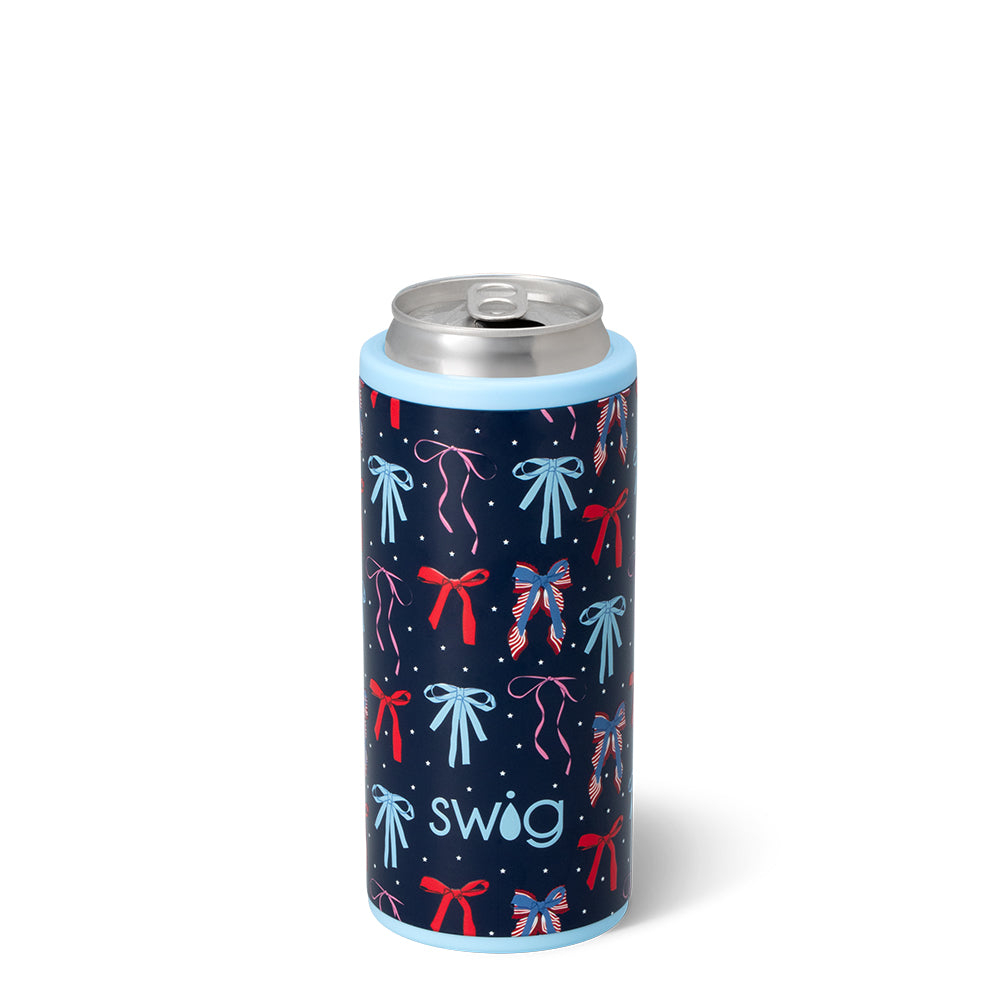 Miss Independence Skinny Can Cooler 12oz - Insulated Sleeve for Beer & Soda Cans - Patriotic American Flag Design - Perfect for BBQs, Parties & Outdoor Events