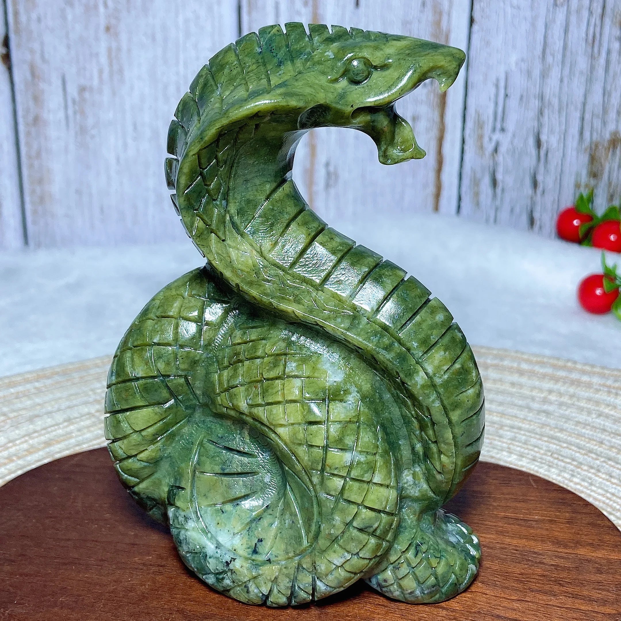 Natural Green Jasper Crystal Snake Carving - Healing Stone for Reiki, Meditation & Home Decor - Unique Spiritual Gift for Energy & Protection