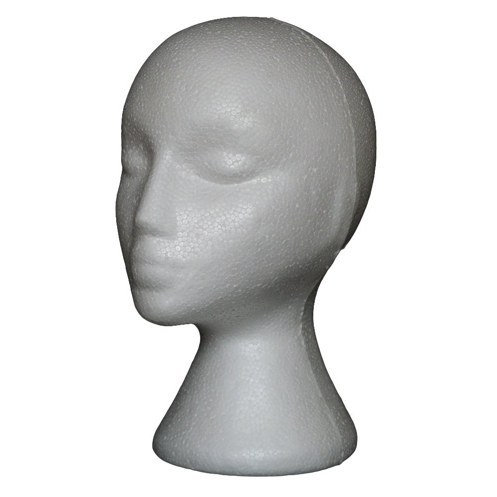 Styrofoam Mannequin Head for Wigs, Hats, Glasses & Headphones - Female Foam Display Stand (White, 1 Piece) - Perfect for Wig Styling, Hat Display, Salon Decor & Photography Props
