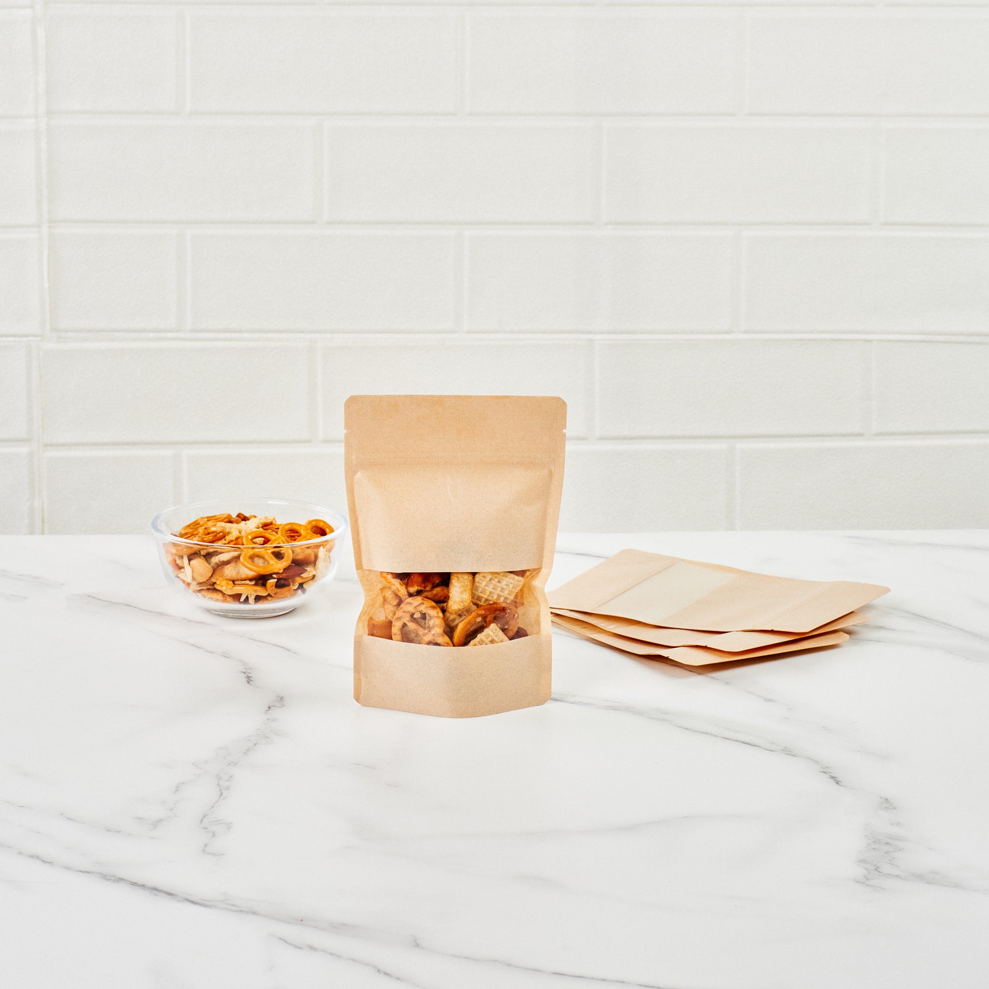 Kraft Plastic Small Window Bags with Heat Sealable Feature - 7 x 4 3/4 x 1 1/2 Inches - Pack of 100 | Perfect for Bakery, Candy, Crafts & Retail Packaging