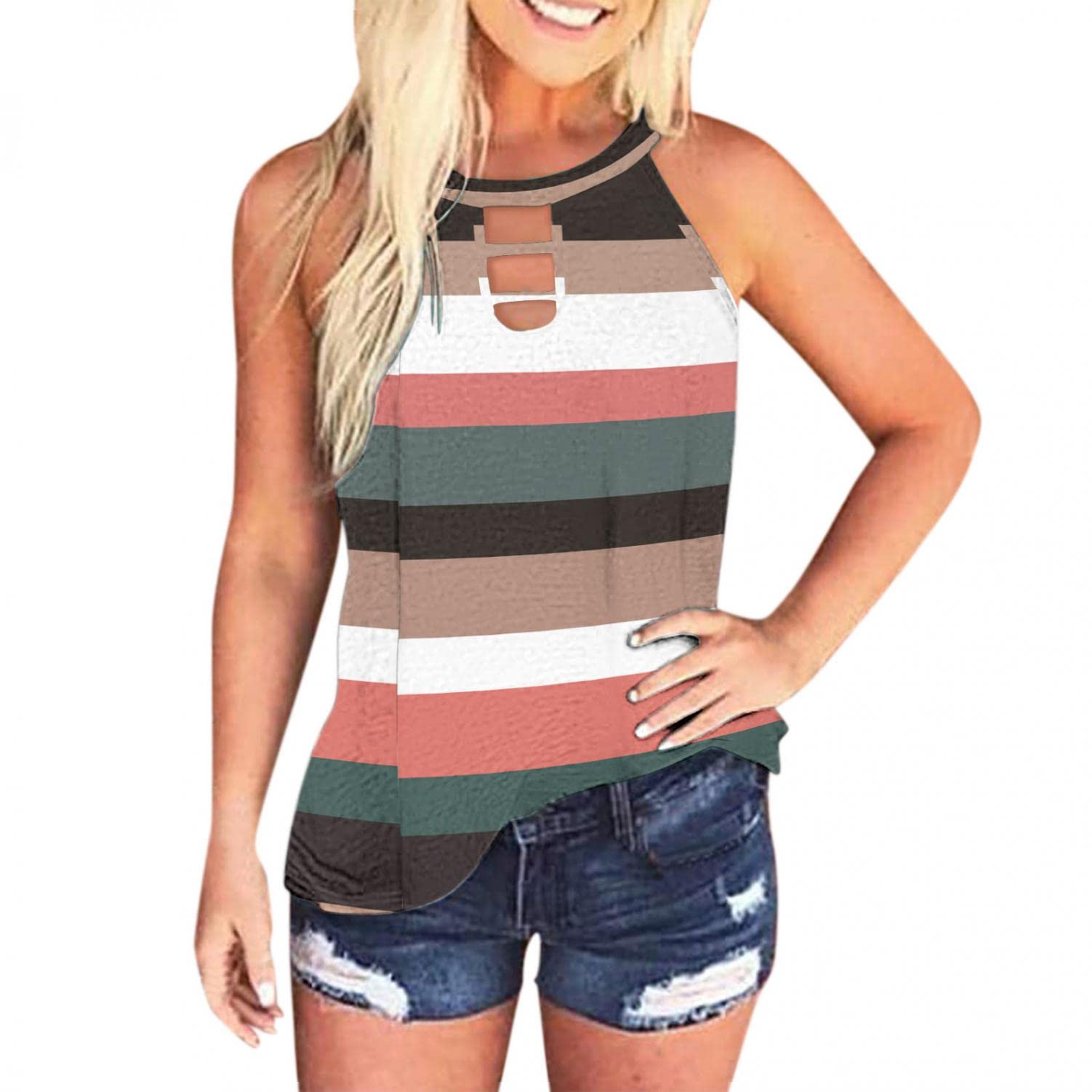 Women's Loose Fit Tank Top - Summer Sleeveless Halter Neck Hollow Out Fashion Tee Shirt for Casual Wear, Beach & Vacation Outfits