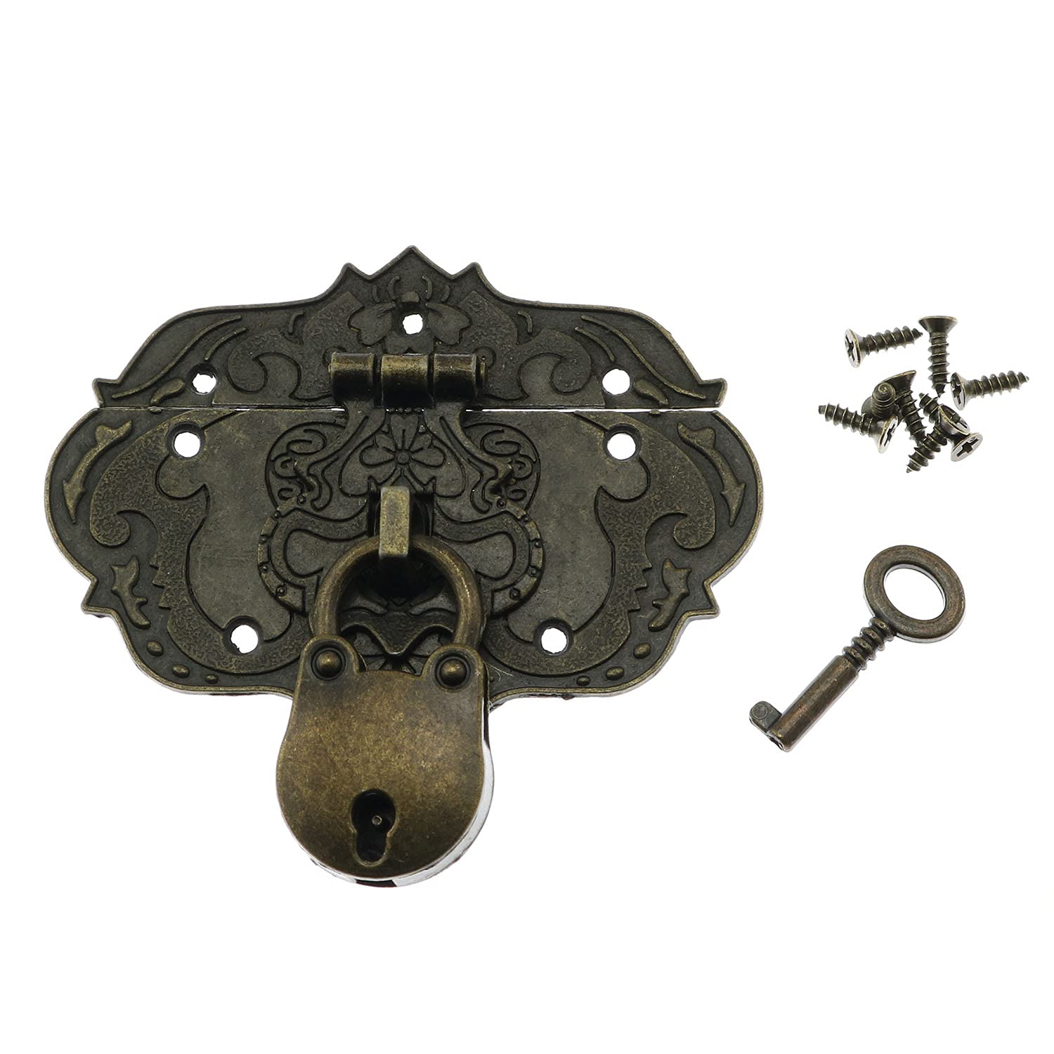 Vintage Brass Hasp Clasp Latch Lock with Screws - Antique Decorative Hardware for Jewelry Box, Wooden Chest & Furniture (Bronze Finish) - Perfect for Home Décor, Cabinets & Vintage Style Storage
