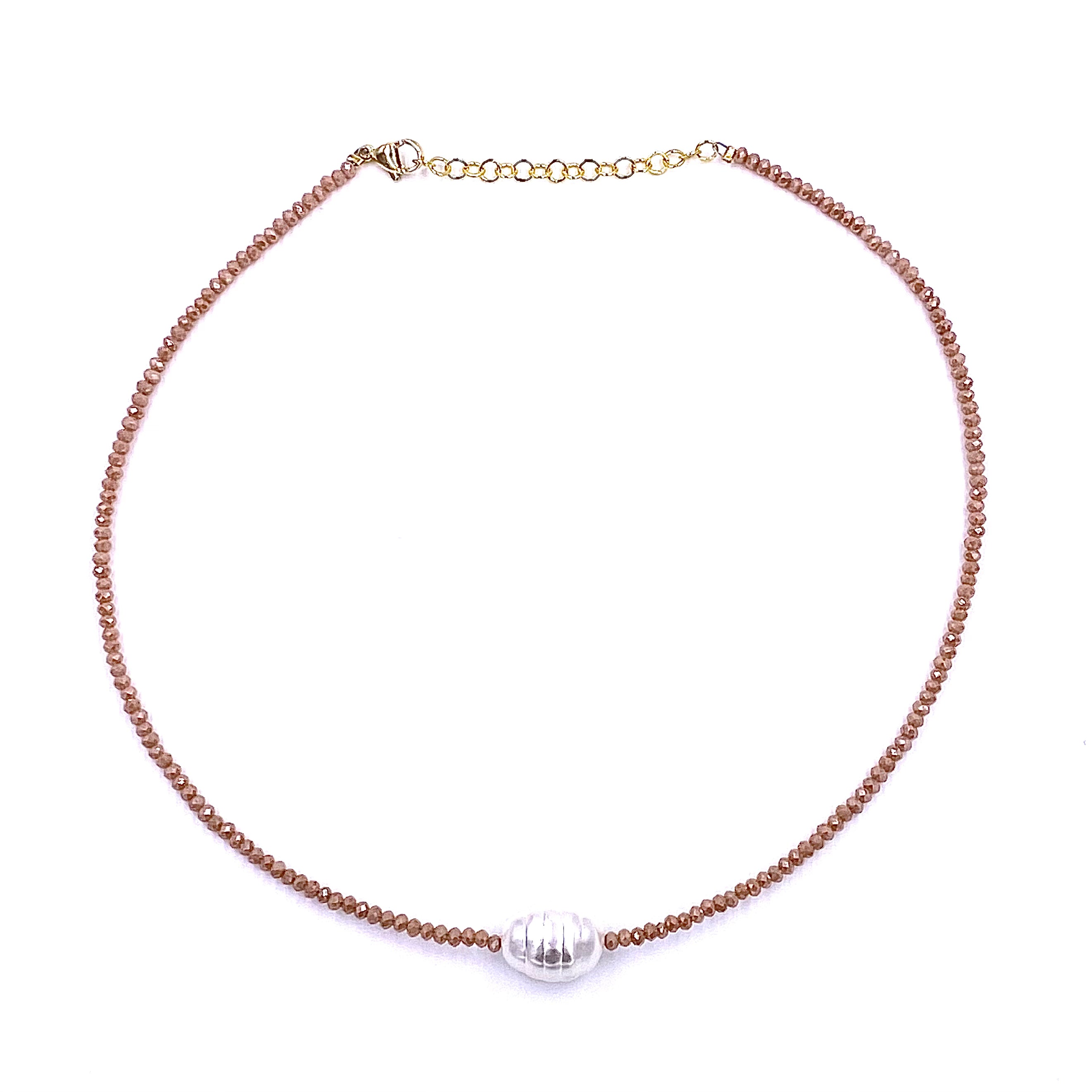 Ashley Gold Stainless Steel Gold Plated 2MM Beaded Freshwater Pearl Necklace with Semi-Precious Red Center - Perfect for Weddings, Parties & Special Occasions