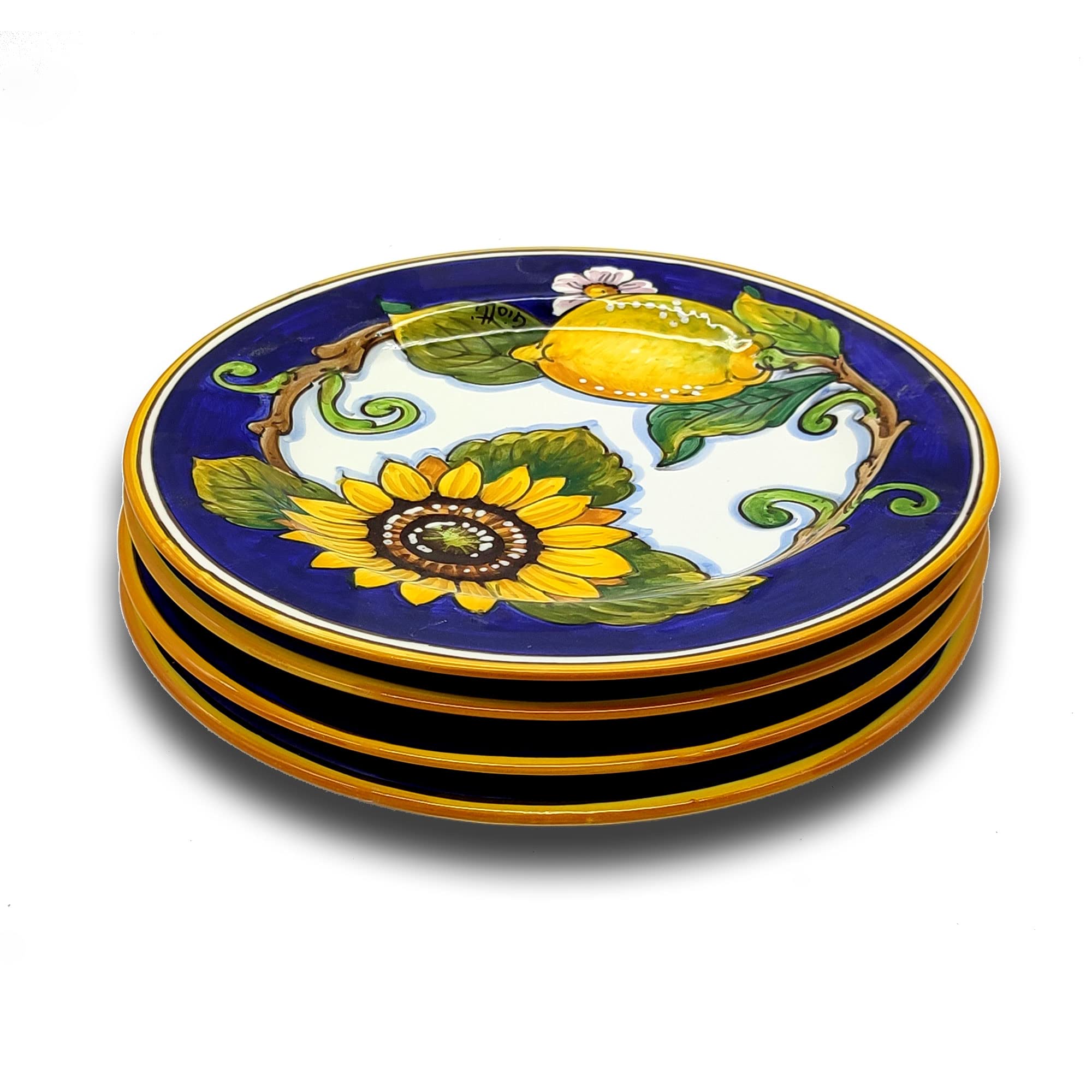 Italian Ceramic Dinnerware Set for 4 - Hand Painted Tuscan Pottery Plates & Small Dishes - Lemons & Sunflowers Design - Made in Italy - Perfect for Home Decor, Kitchen Use & Salad Serving