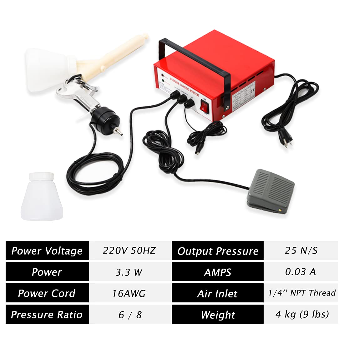 TBVECHI PC03-5 Electrostatic Spray Gun Kit with Foot Switch - 220V Red Paint Coating System for Automotive, Furniture & Metal Projects | Professional Spray Painting Equipment for DIY & Industrial Use