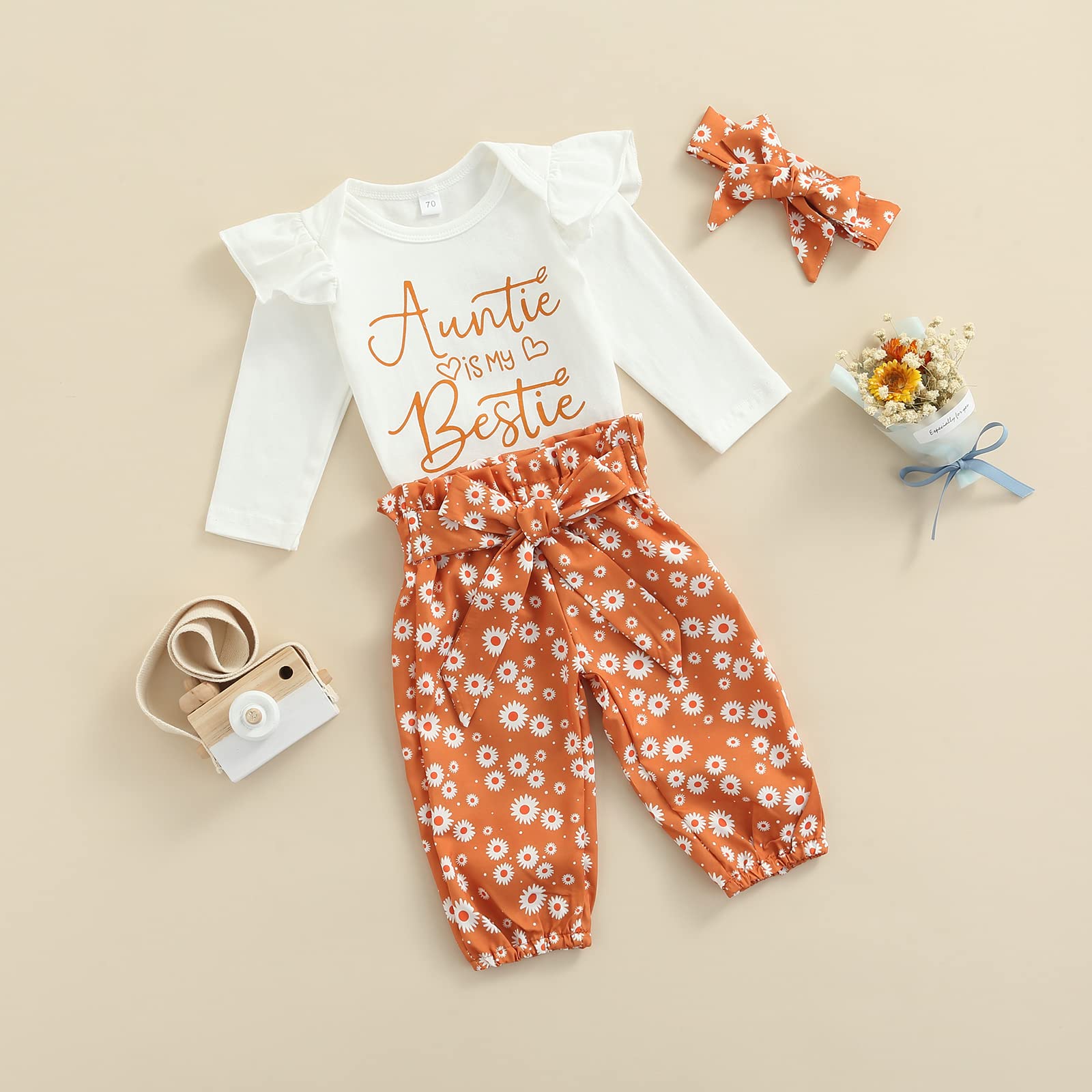 Adorable Newborn Baby Girl Clothes Set - 3PC Floral Romper & Pants Outfit for Fall/Winter | Bestie Infant Gift | Cute Baby Girl Fashion for Holidays, Photoshoots & Playdates